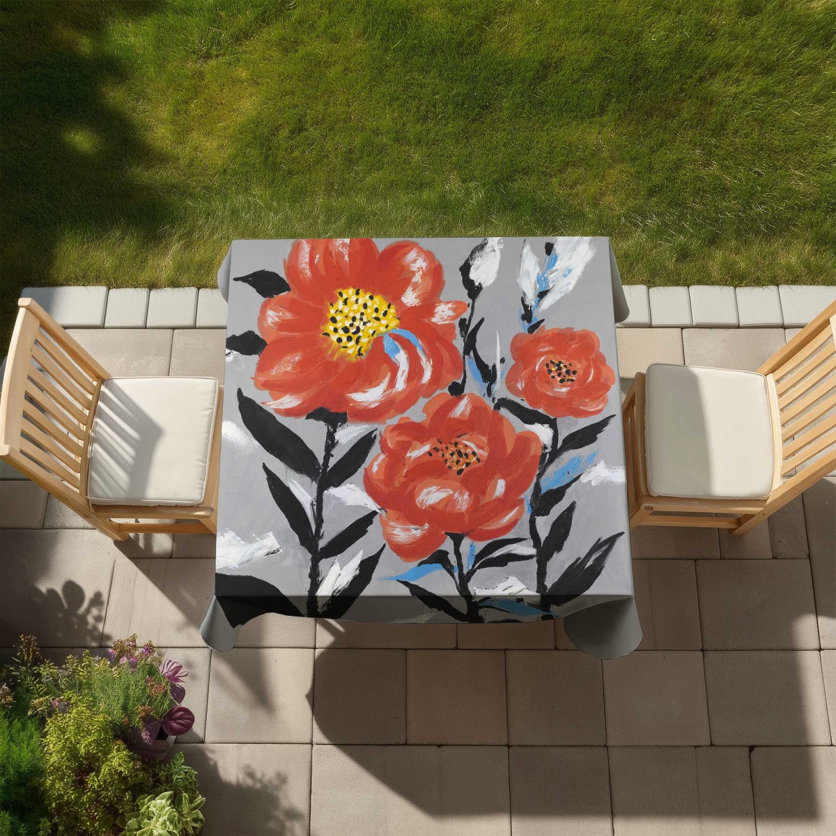 Picture of Begin Home Decor C1TC5858PPLVOU 58 x 58 in. Pink Flowers with Blue Leaves Tablecloth - Indoor & Outdoor