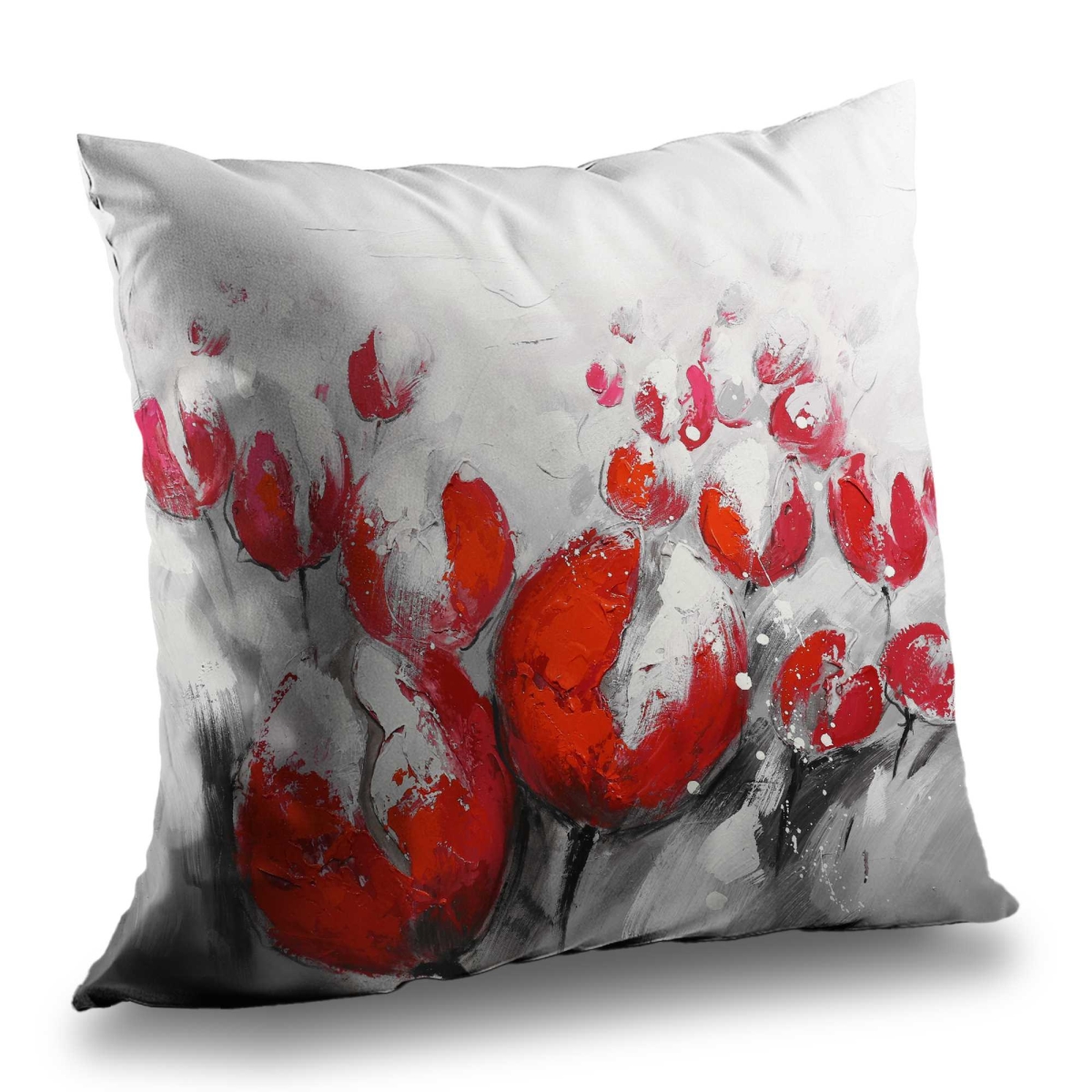 C1PC1414N9BVMI 14 x 14 in. Red Tulips Botanical White Poly Twill Throw for Home Decor