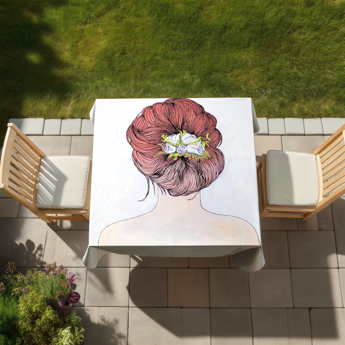 Picture of Begin Home Decor C1TC5858Q8C4FD 58 x 58 in. Lady with Flowers in Her Hair - Beige Tablecloth