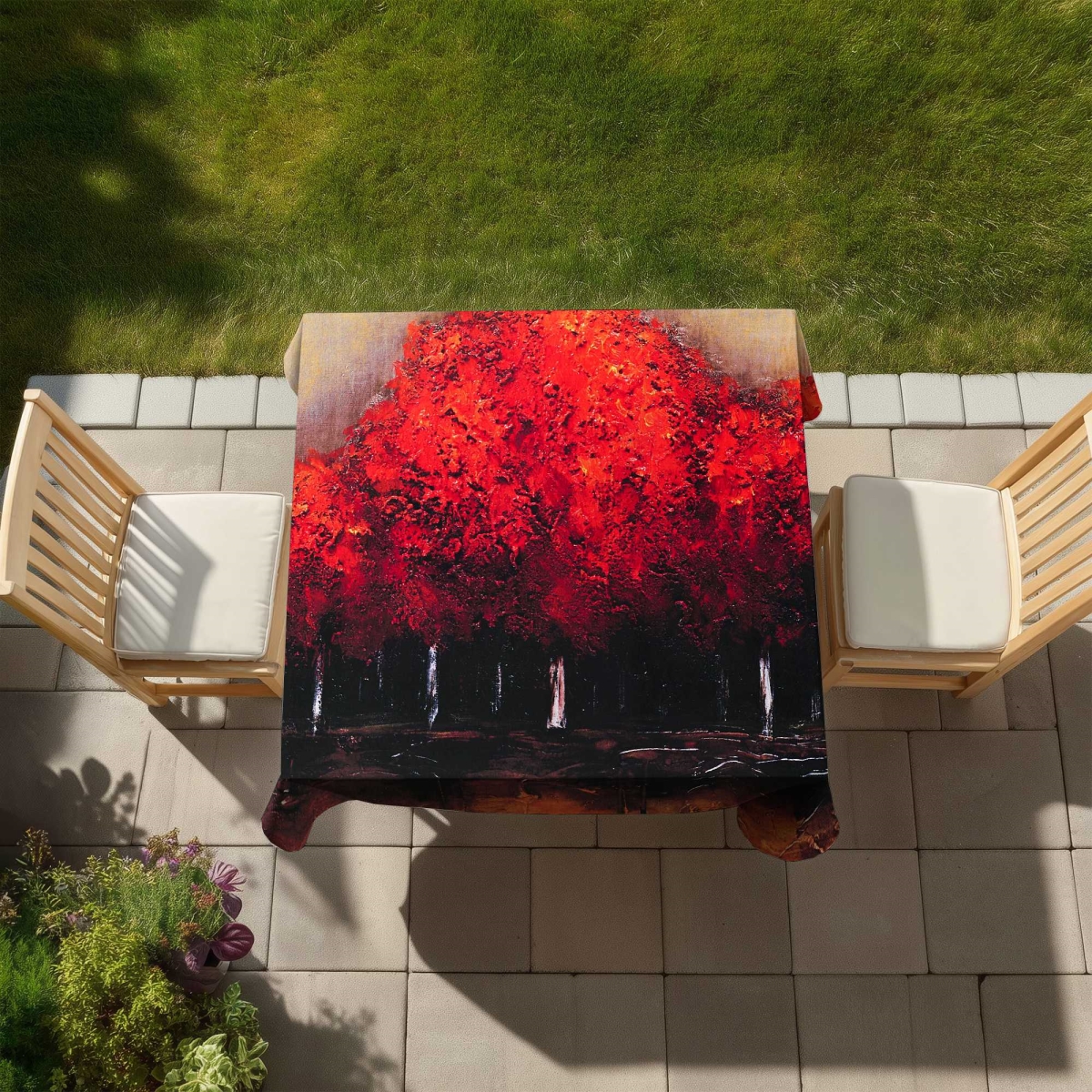 Picture of Begin Home Decor C1TC5858T7SD56 58 x 58 in. Red Dark Trees Tablecloth - Contemporary Indoor & Outdoor