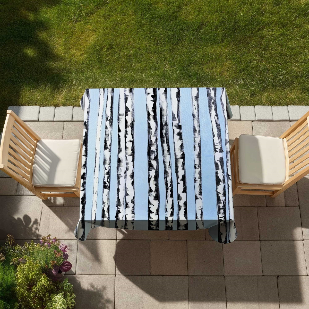 Picture of Begin Home Decor C1TC5858VV3FN0 58 x 58 in. Birches on a Blue Background Tablecloth - White Livingroom