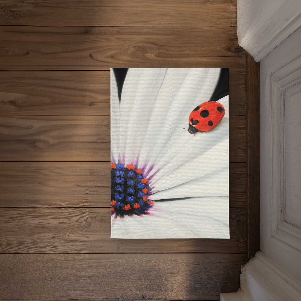 CODM1724EDU5N7 17 x 24 in. White Daisy & Ladybug Door Mat - Floral Home Decor