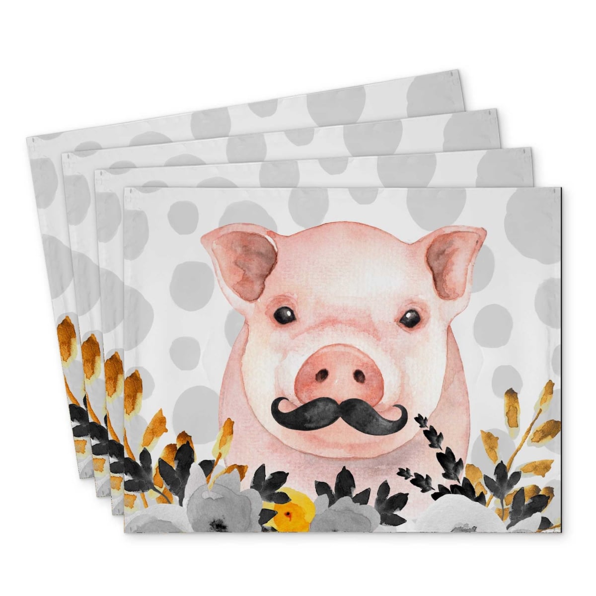 Picture of Begin Home Decor C4PP1418GVYIQC 14 x 18 in. Little Disguised Pig Polyester Placemat - Home Decor Accent - Set of 4