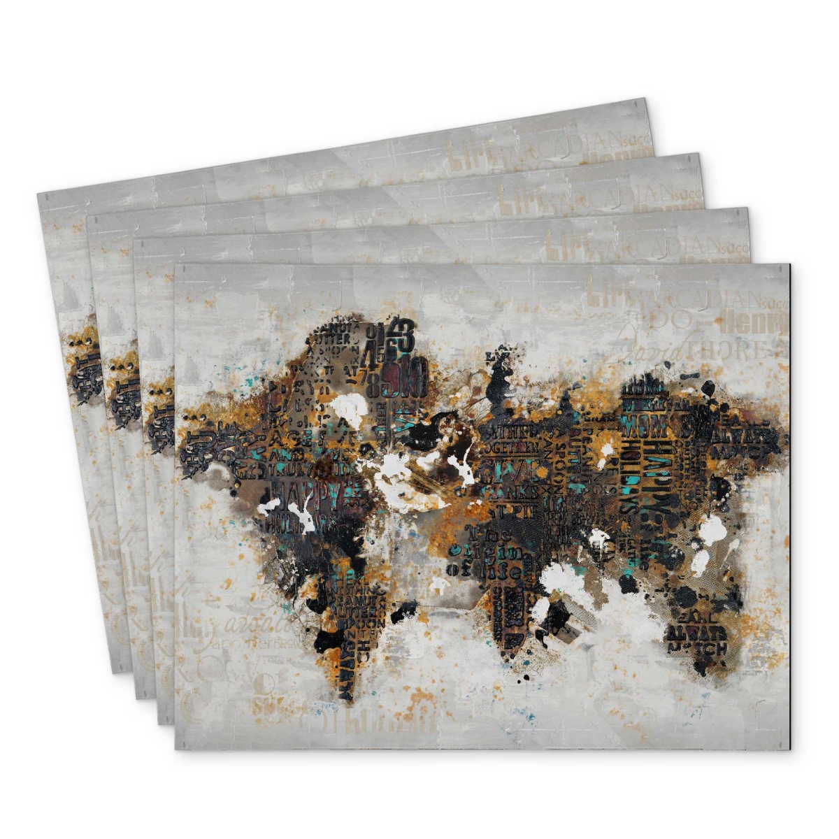 Picture of Begin Home Decor C4PP1418JGBGPQ 14 x 18 in. Abstract World Map Typography Polyester Placemat - Decor - Set of 4