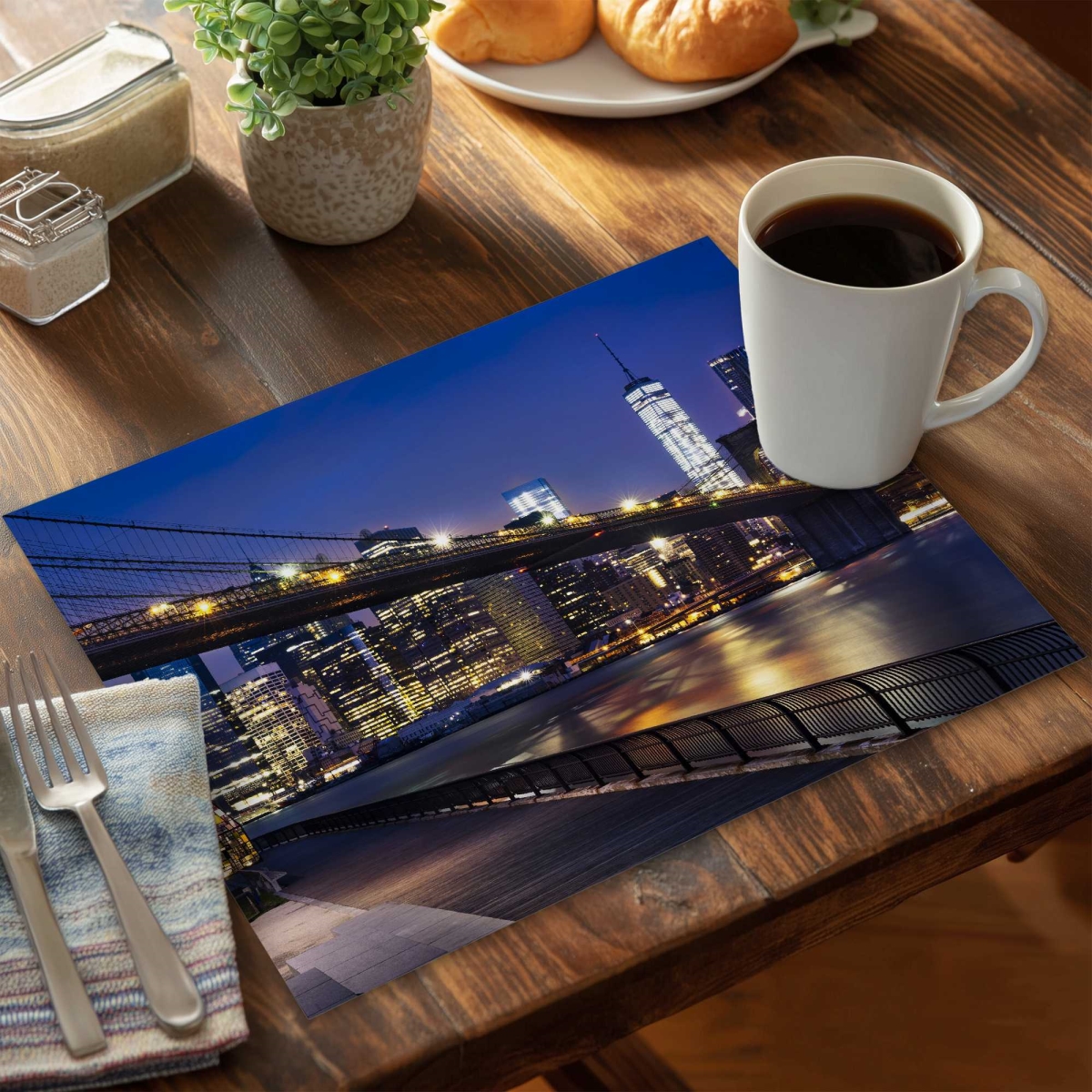 Picture of Begin Home Decor C4PP1418KSAWN1 14 x 18 in. City At Night Polyester Placemat - Modern Home Decor Accent - Set of 4