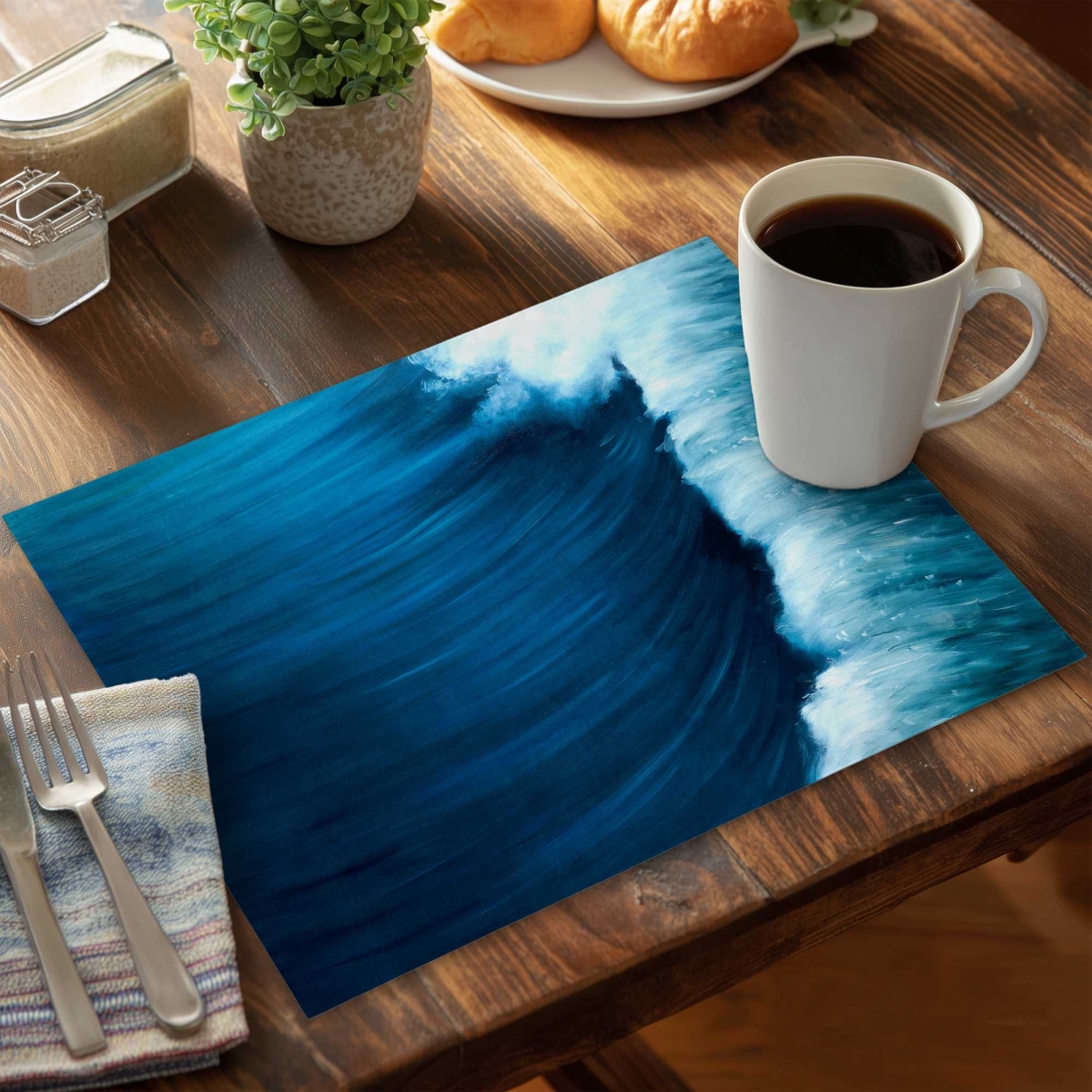 Picture of Begin Home Decor C4PP1418QW52MS 14 x 18 in. Wave Polyester Placemat - Stylish Home Decor Accessory - Set of 4