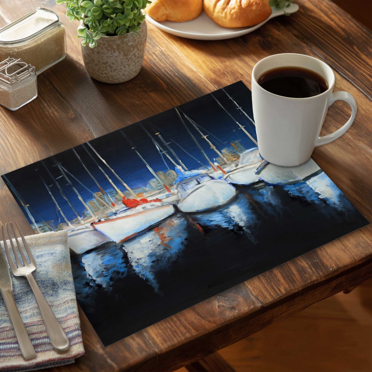 Picture of Begin Home Decor C4PP1418R8XFBS 14 x 18 in. Evening at the Marina Polyester Placemat for Home Decor - Set of 4