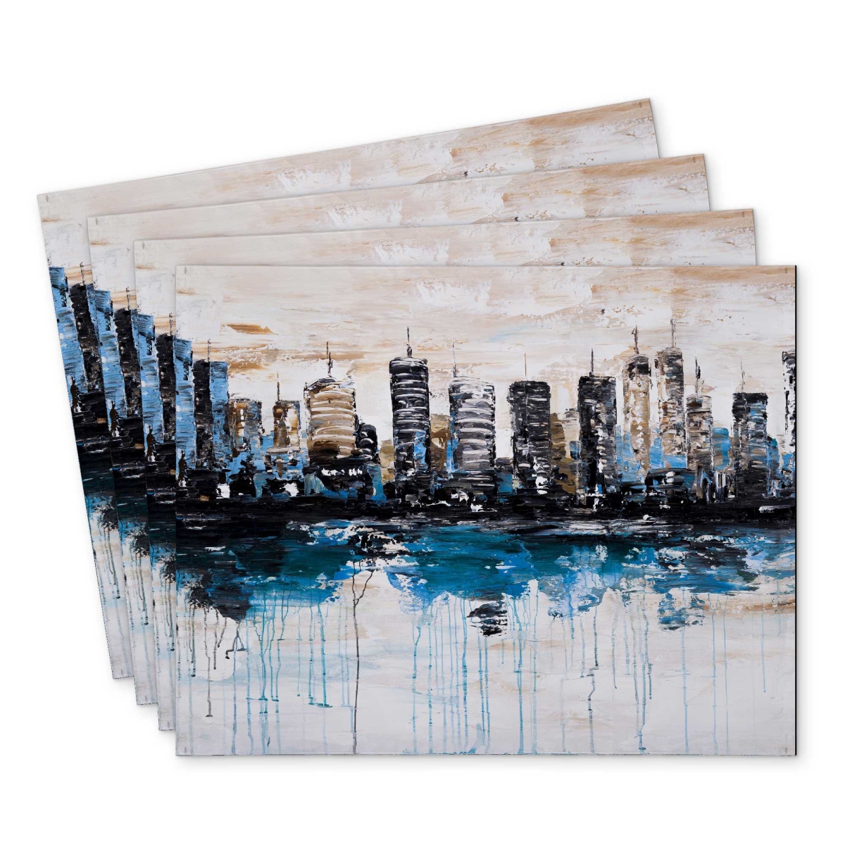 Picture of Begin Home Decor C4PP1418SR3Q84 14 x 18 in. Abstract City Reflection Placemat - Polyester Home Decor - Set of 4