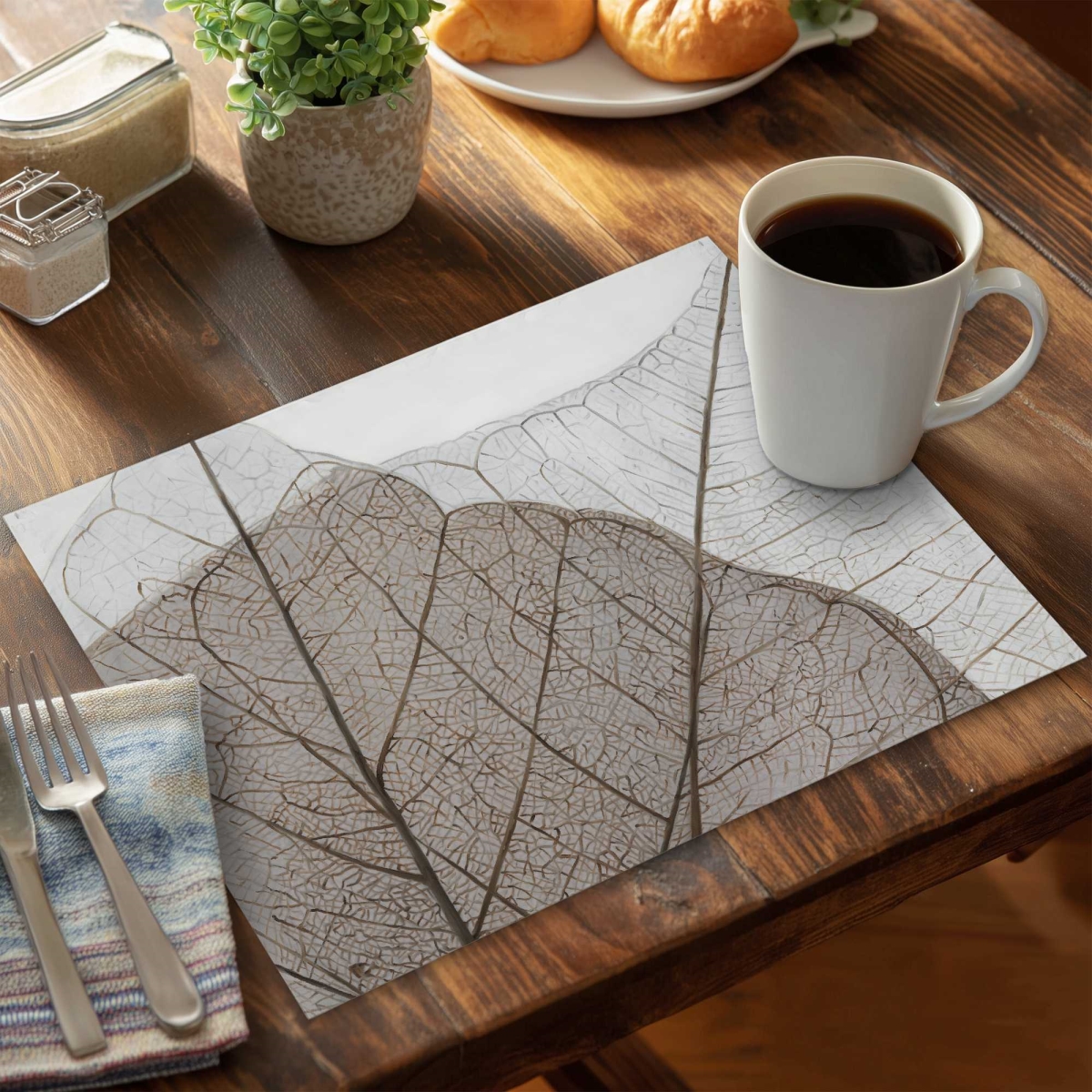 Picture of Begin Home Decor C4PP1418UITAYJ 14 x 18 in. Translucent Dried Leaves Polyester Placemat - Home Decor - Set of 4