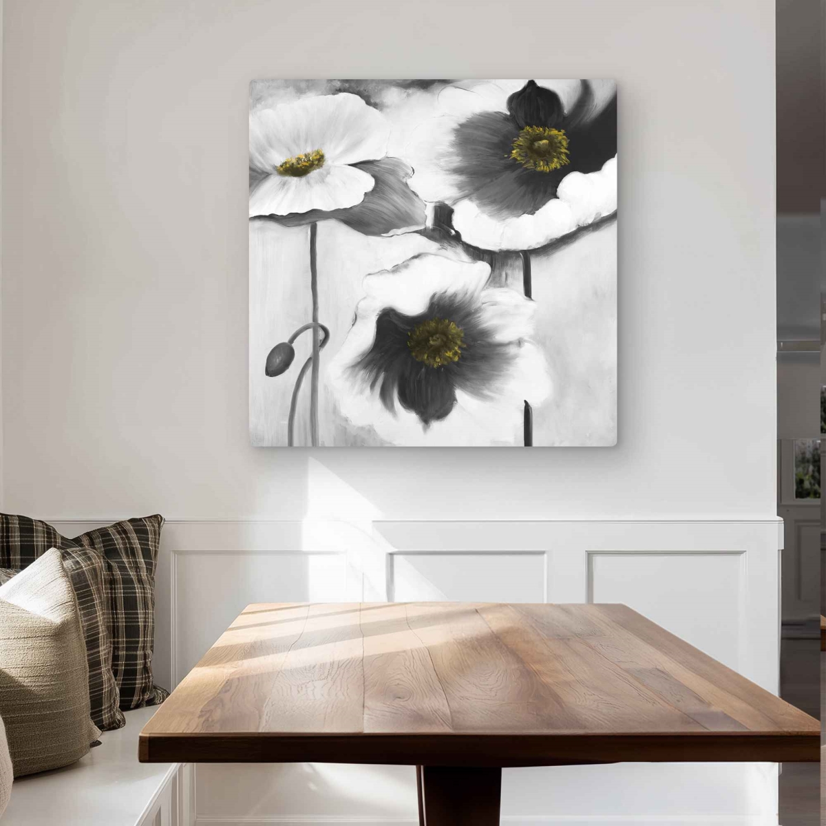 C1MP32323G8I2S 32 x 32 in. Black & White Flowers Wall Art - Romantic Metal Print