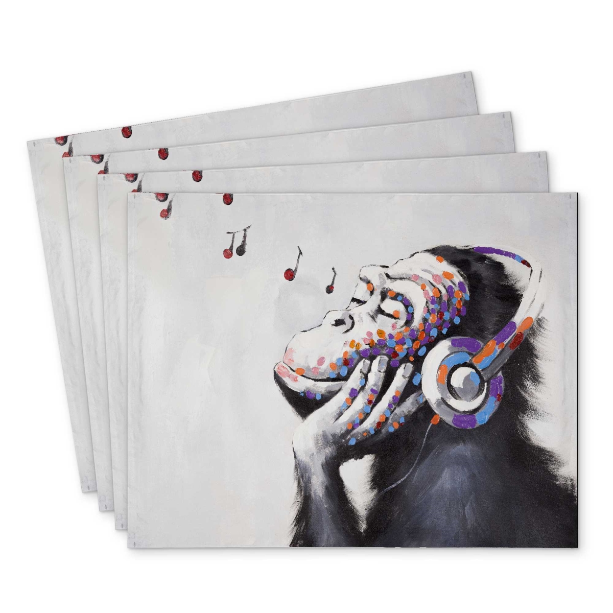 Picture of Begin Home Decor C4PP1418UPZ3WL 14 x 18 in. Monkey Listening Music Polyester Placemat - Home Decor - Set of 4