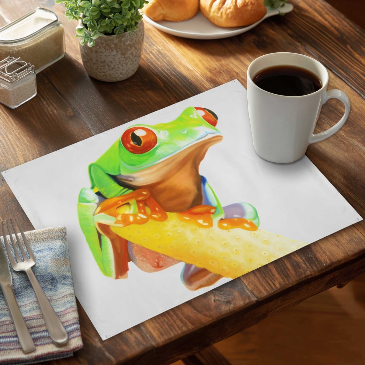 Picture of Begin Home Decor C4PP1418VOD8Z6 14 x 18 in. Curious Red Eyed Frog Polyester Placemat - Decor Accents - Set of 4