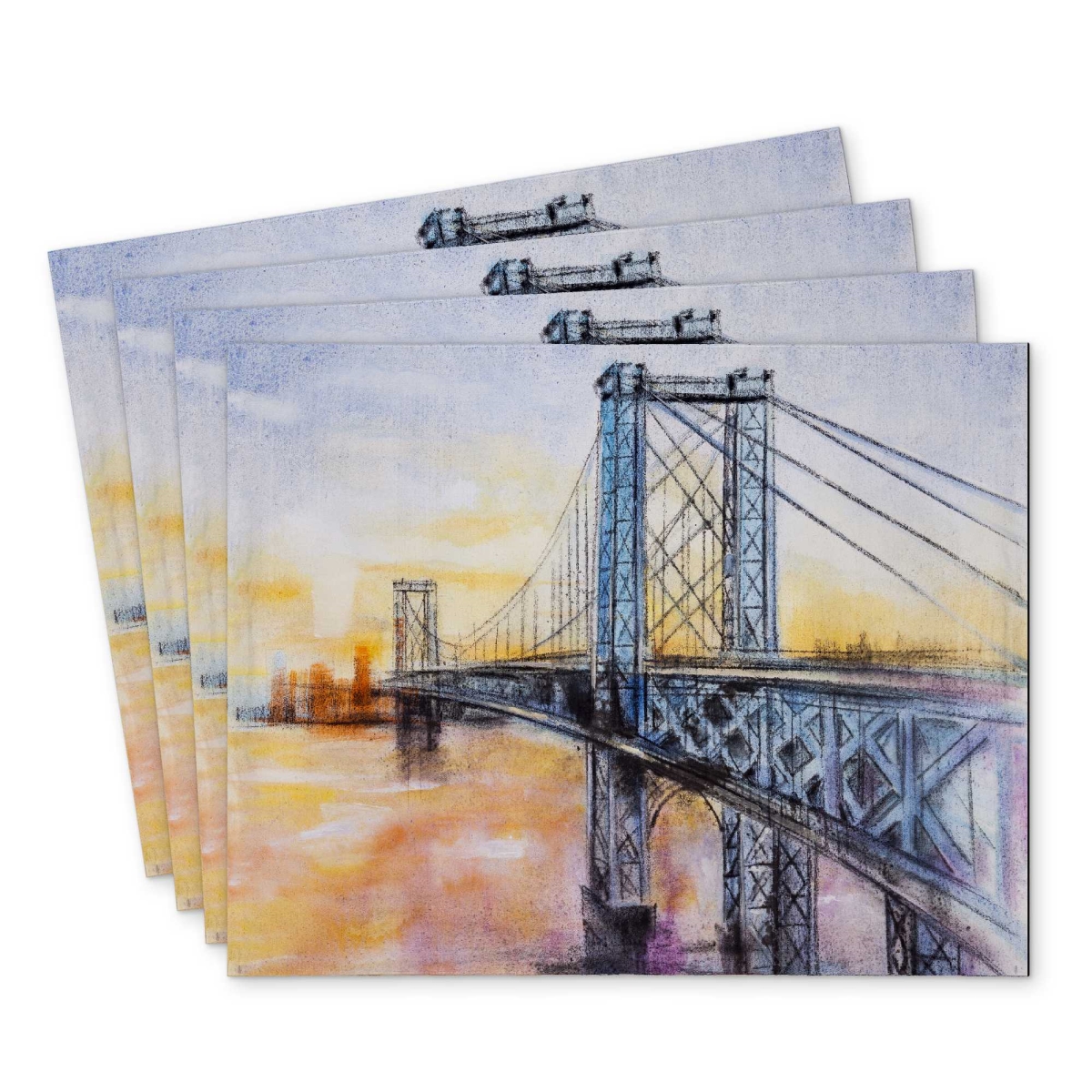 Picture of Begin Home Decor C4PP1418WDDI1H 14 x 18 in. Abstract Brooklyn Bridge Polyester Placemat - Home Decor - Set of 4