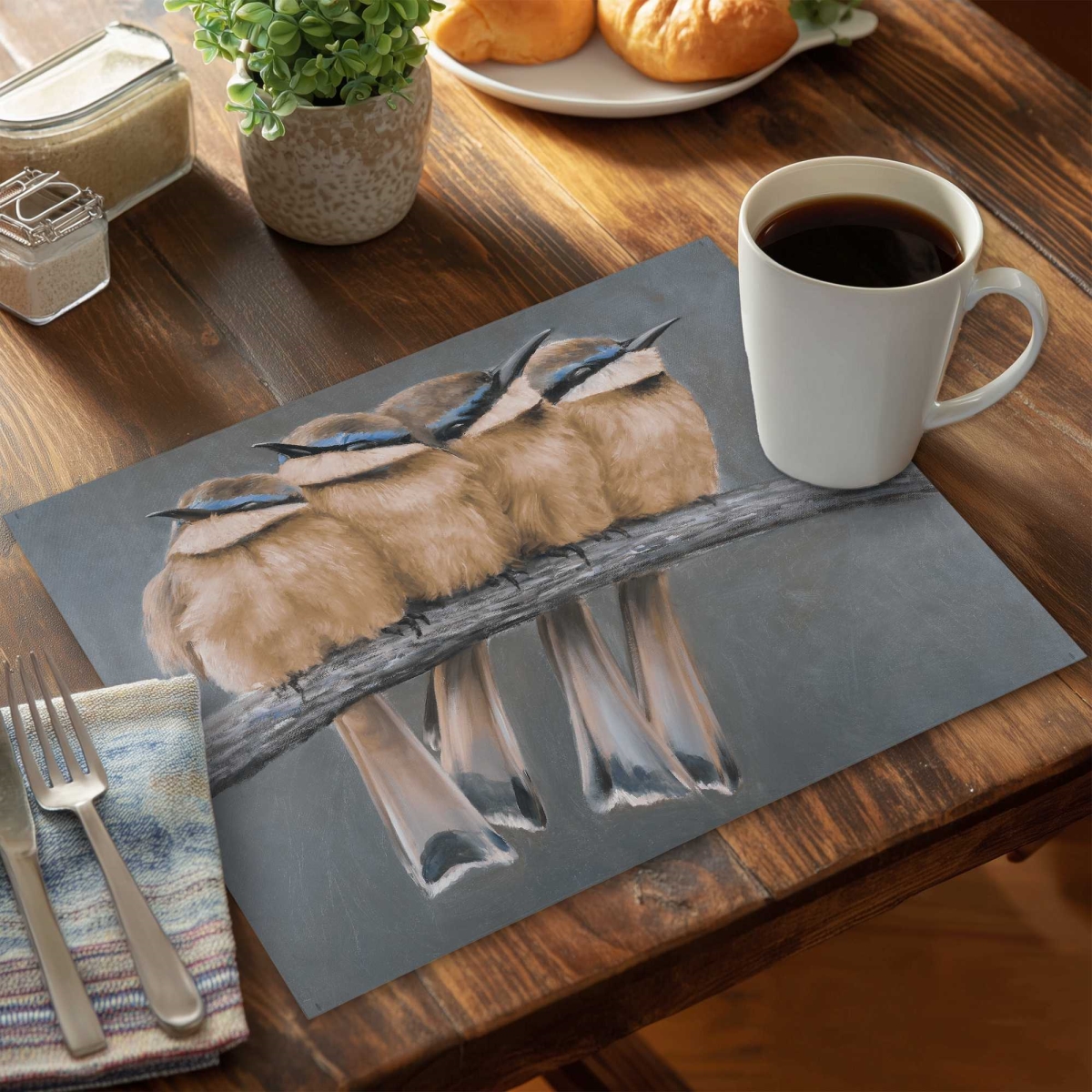 Picture of Begin Home Decor C4PP1418WK7A5K 14 x 18 in. Four Birds on a Branch Polyester Placemat - Decor Accent - Set of 4