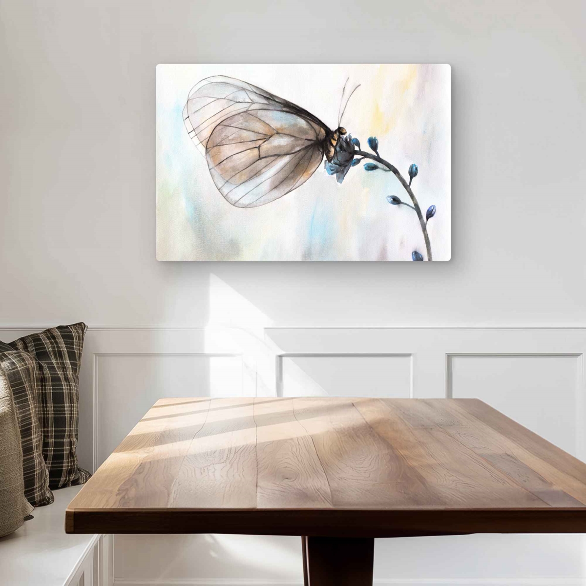C1MP20301SD3G7 20 x 30 in. Butterfly On Blue Flowers Metal Print Wall Art - Insect Bedroom Decor