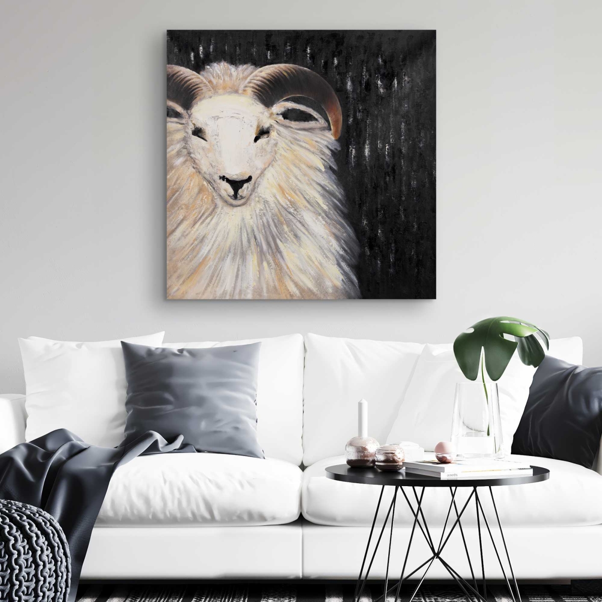 C1RC323213KR7D 32 x 32 in. Bushy Ram - Rustic Animals Canvas - Unique Art