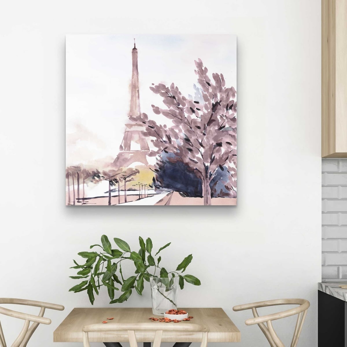 C1RC3232WX1YO8 32 x 32 in. Paris & Eiffel Scene - Romantic Bedroom Canvas