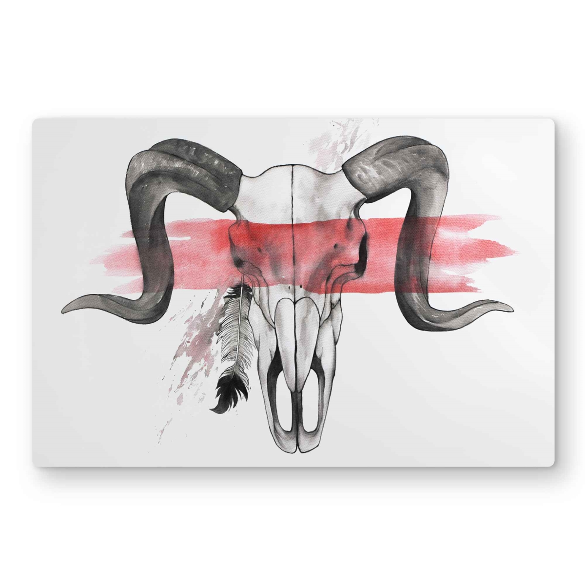 C1MP2436TGS3BX 24 x 36 in. Aries Skull with Feather Wall Art - Farm Animals Metal Print Decor