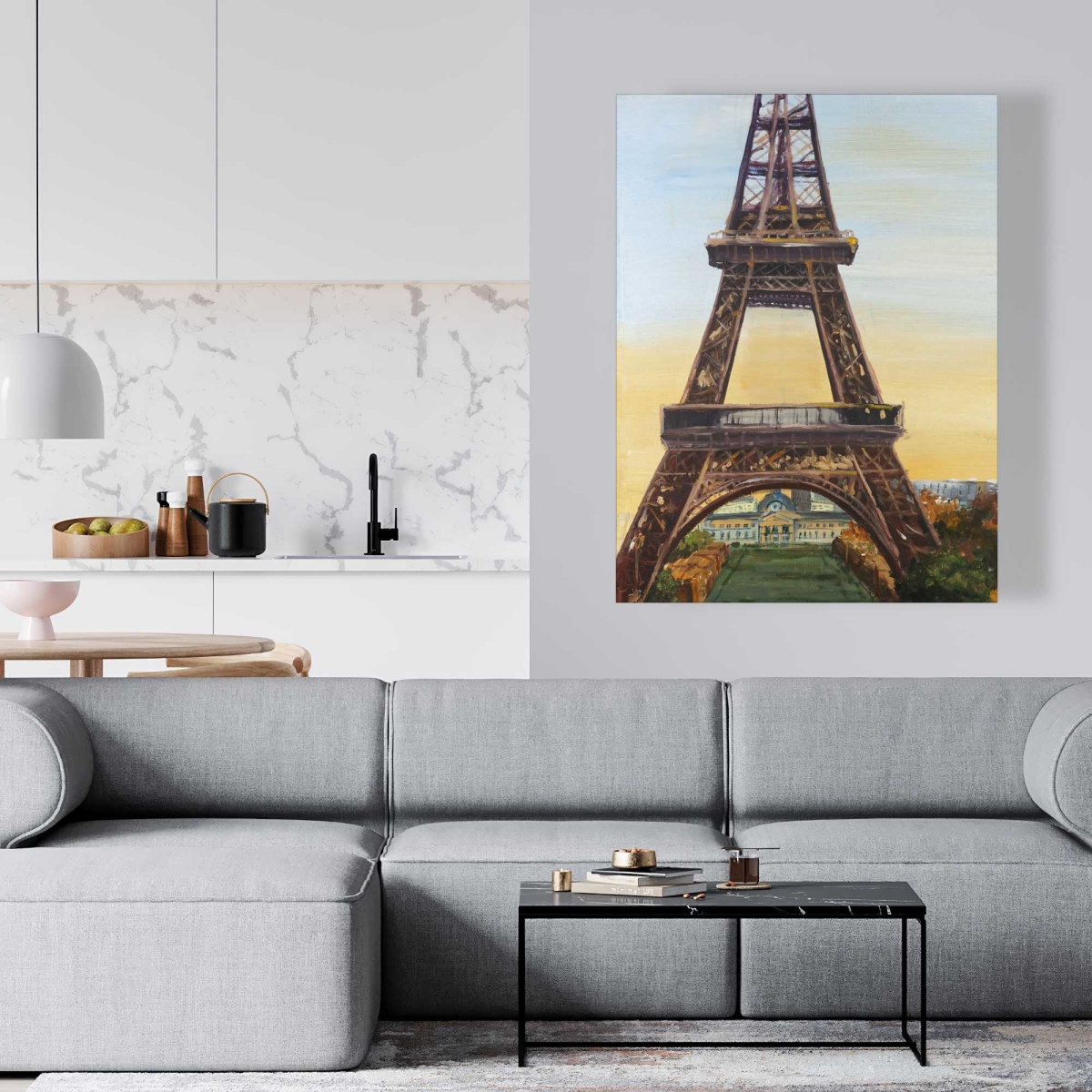 C1RC3648A2QNX6 36 x 48 in. Eiffel Tower by Dawn - Blue Trees Canvas for Home Decor
