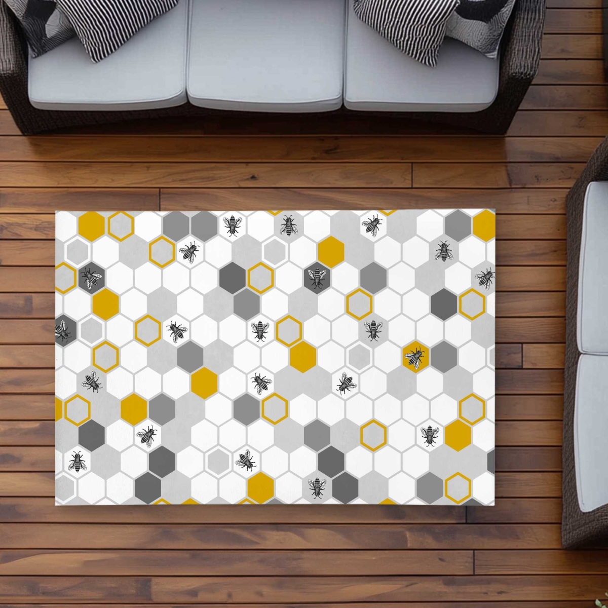C1ROAR35C19XDJ 3 x 5 ft. Beehive Pattern Gray Outdoor Rectangle Area Rug - Decor Essentials