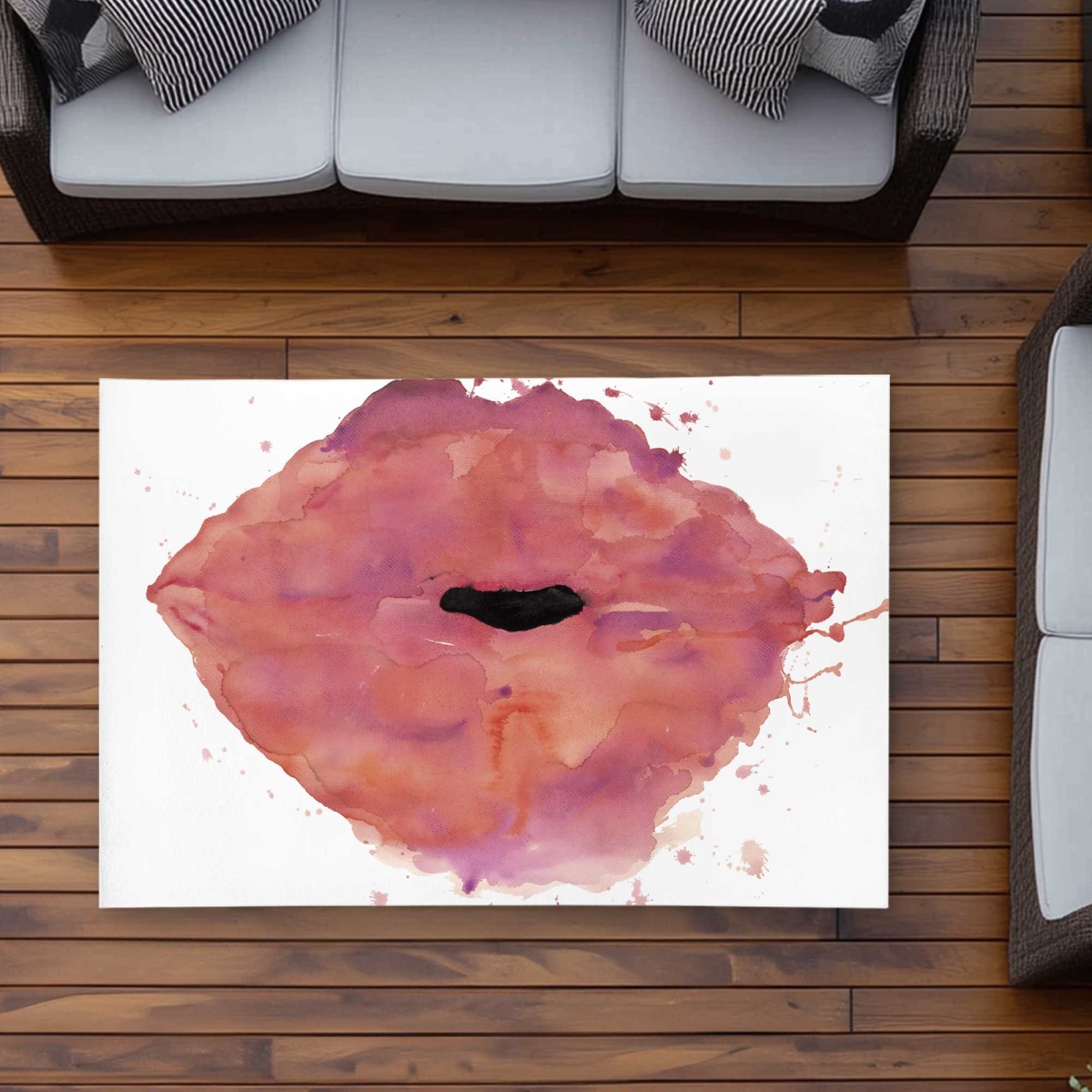 C1ROAR35CV2754 3 x 5 ft. Watercolor Pink Lipstick Rectangle Area Rug - Figurative Beauty Outdoor