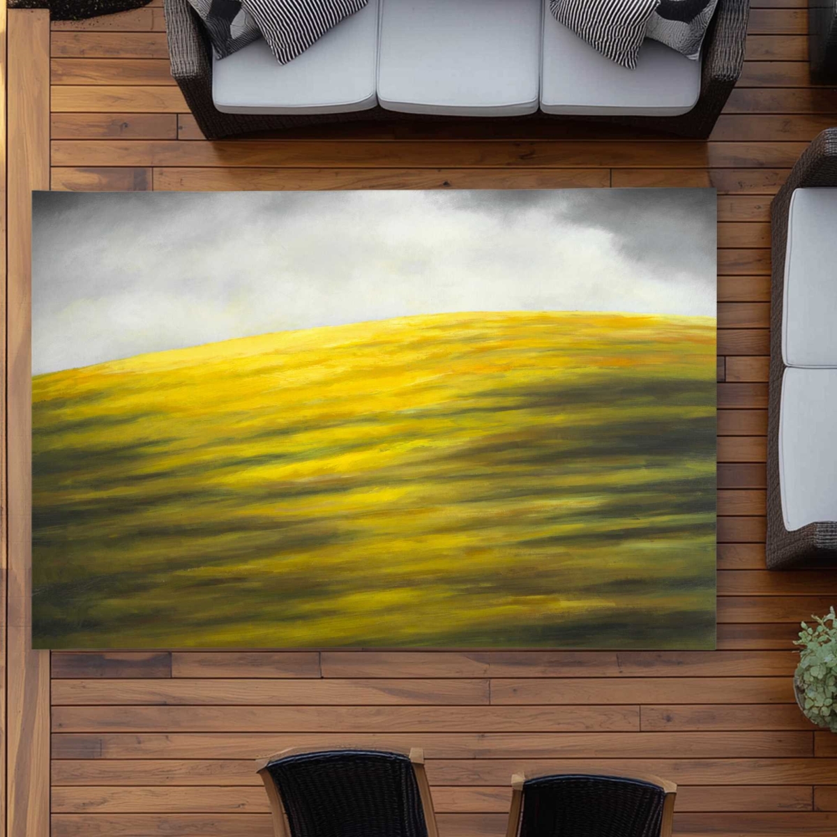 C1ROAR579EKO8W 5 x 7 ft. Yellow Hill - Contemporary Yellow Outdoor Rectangle Area Rug for Decor