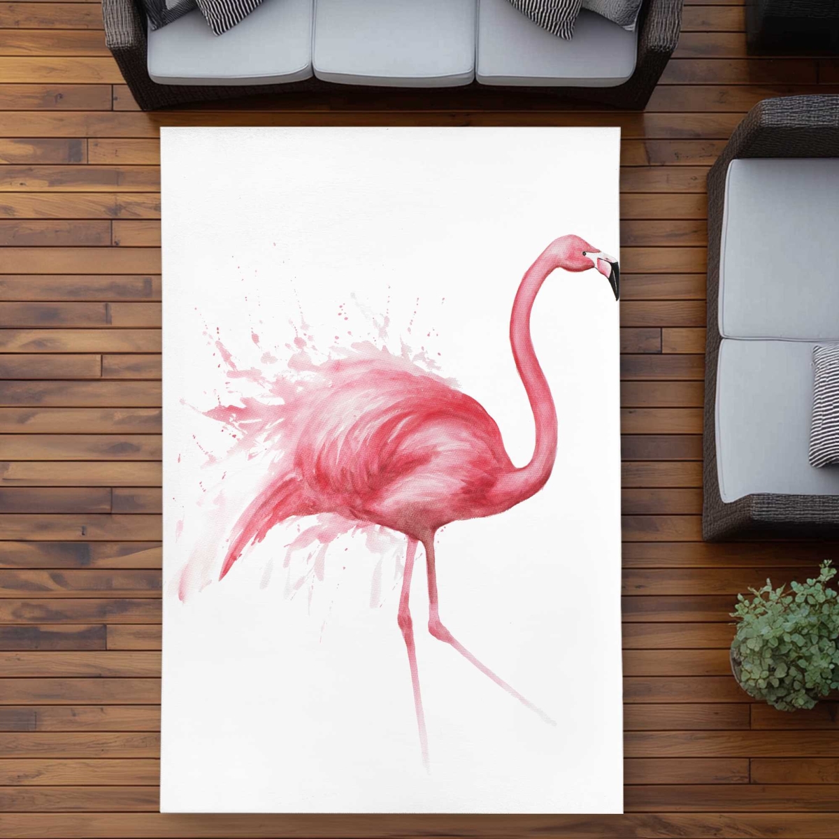 C1ROAR579GNI5D 5 x 7 ft. Pink Flamingo Watercolor - Romantic Feathers Outdoor Rectangle Area Rug