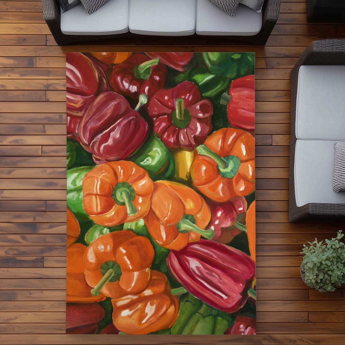 C1ROAR579KS8O5 5 x 7 ft. A Lot of Peppers - Rustic Still Life Outdoor Rectangle Area Rug Decor