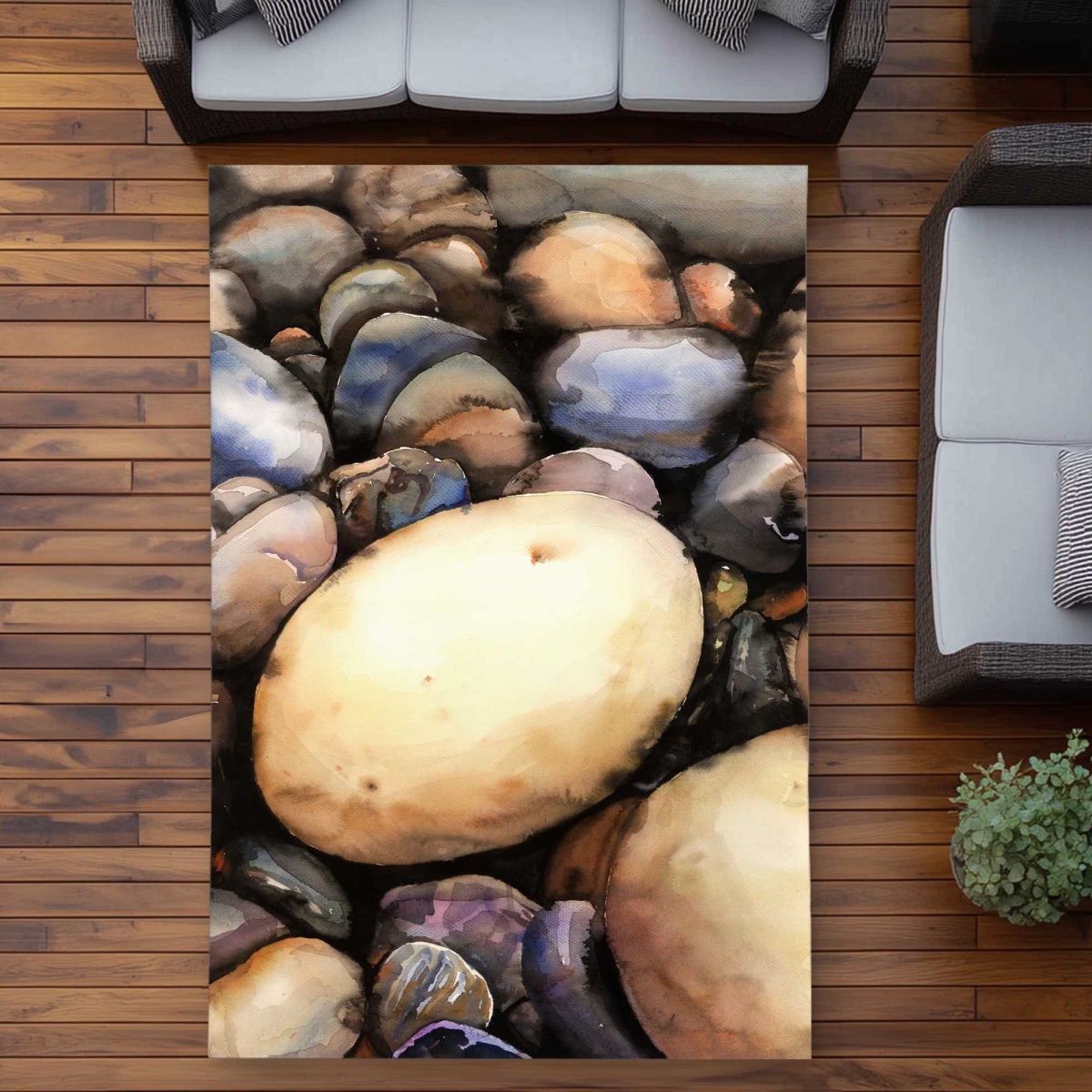 C1ROAR57D4BMPK 5 x 7 ft. Beach Pebbles - Minerals Bathroom Outdoor Rectangle Area Rug