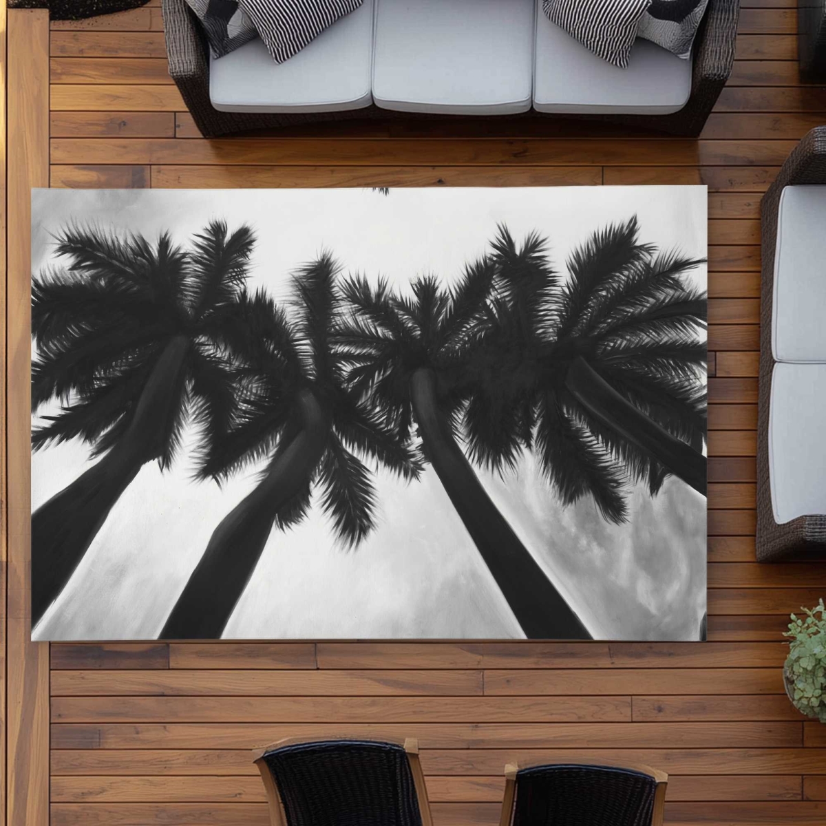 C1ROAR57HAIDHC 5 x 7 ft. Monochrome Palm Trees - Floral Black Outdoor Rectangle Area Rug for Home
