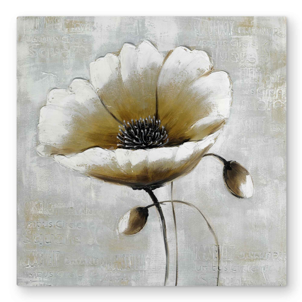 C1MP3232GSC86L 32 x 32 in. Modern Beige Flower - Gray Floral Metal Print Wall Art for Home Decor