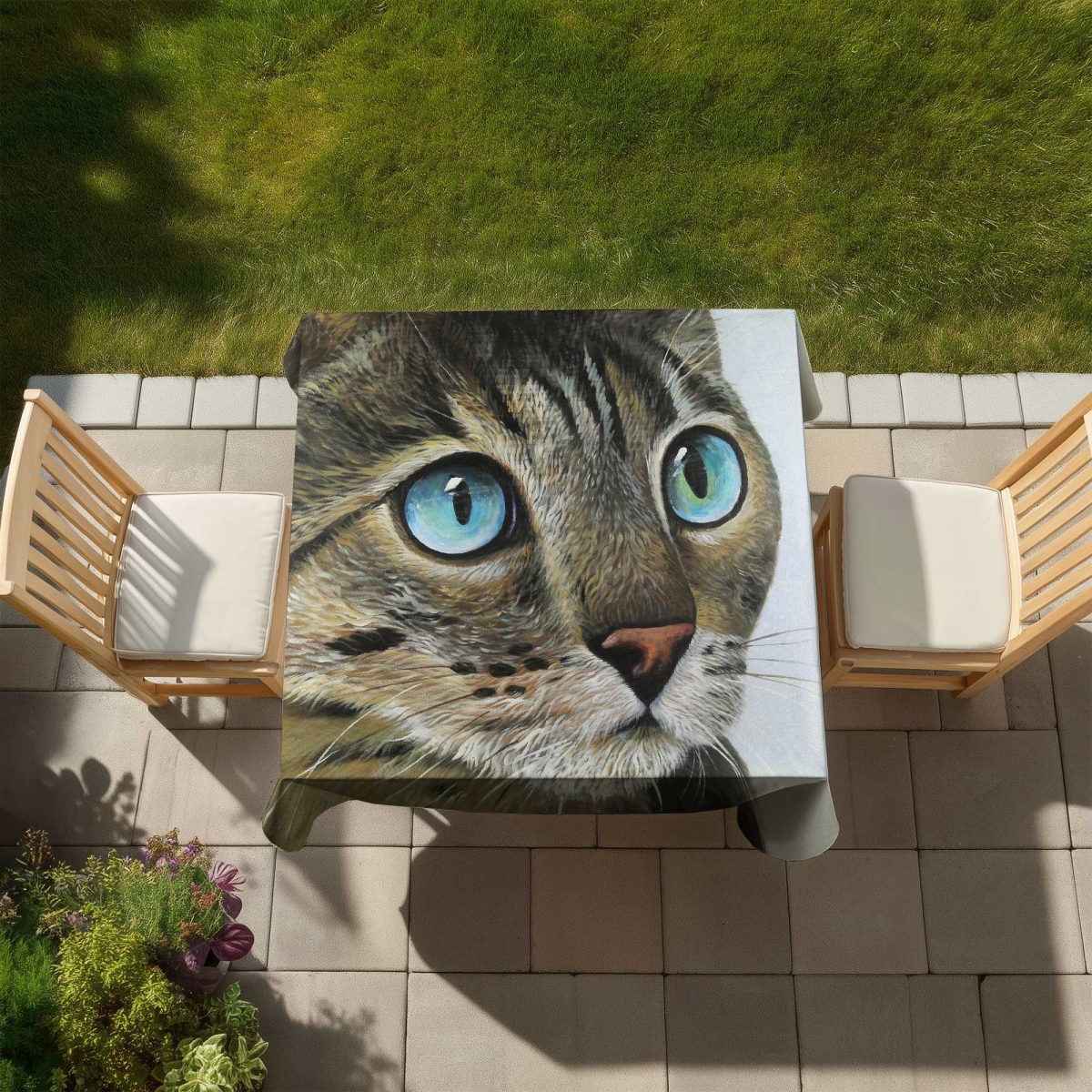 Picture of Begin Home Decor C1TC5858827C9L 58 x 58 in. Curious Cat Portrait Tablecloth - Brown Indoor & Outdoor Decor