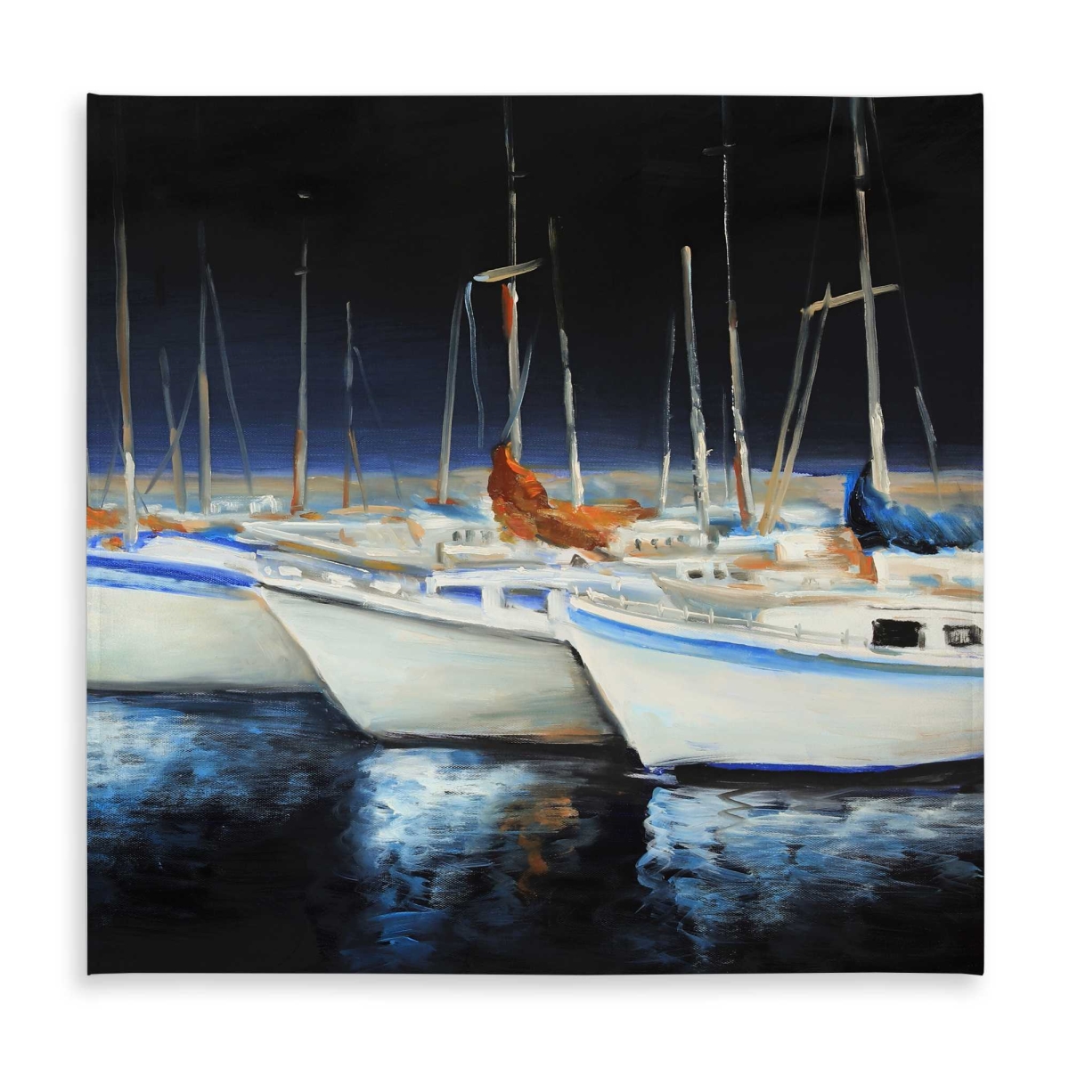 Picture of Begin Home Decor C1TC5858D4IRCL 58 x 58 in. Fishing Boats at the Marina - Black Indoor & Outdoor Tablecloth