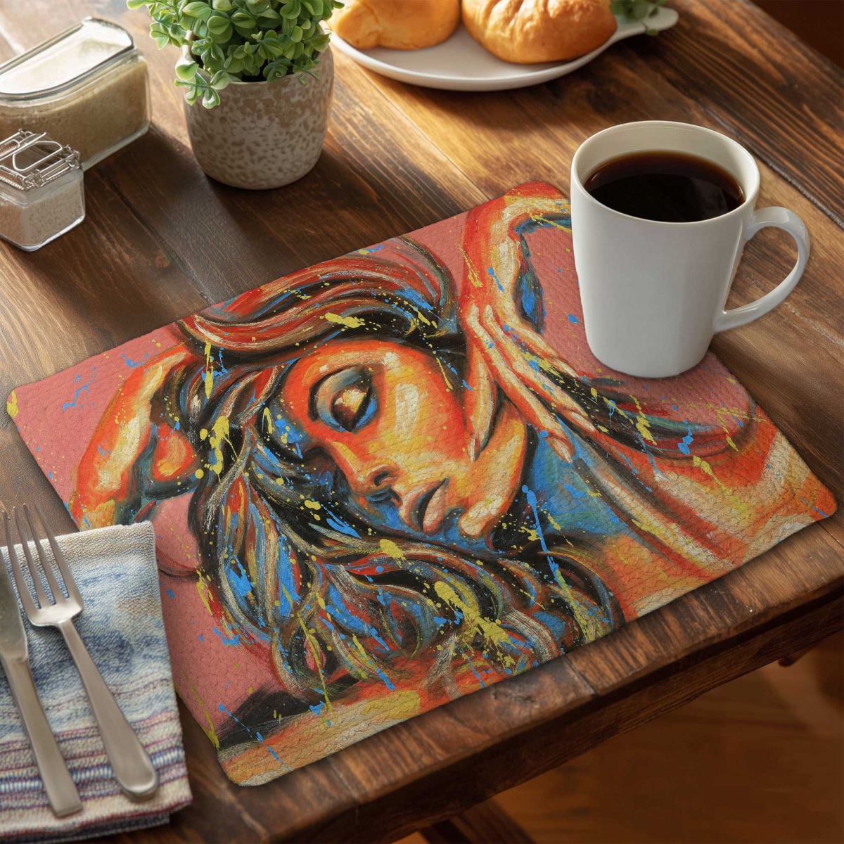 Picture of Begin Home Decor C4BP1418K2N5MQ 14 x 18 in. Dance The Colors Braided Polyester Placemat for Home Decor - Set of 4