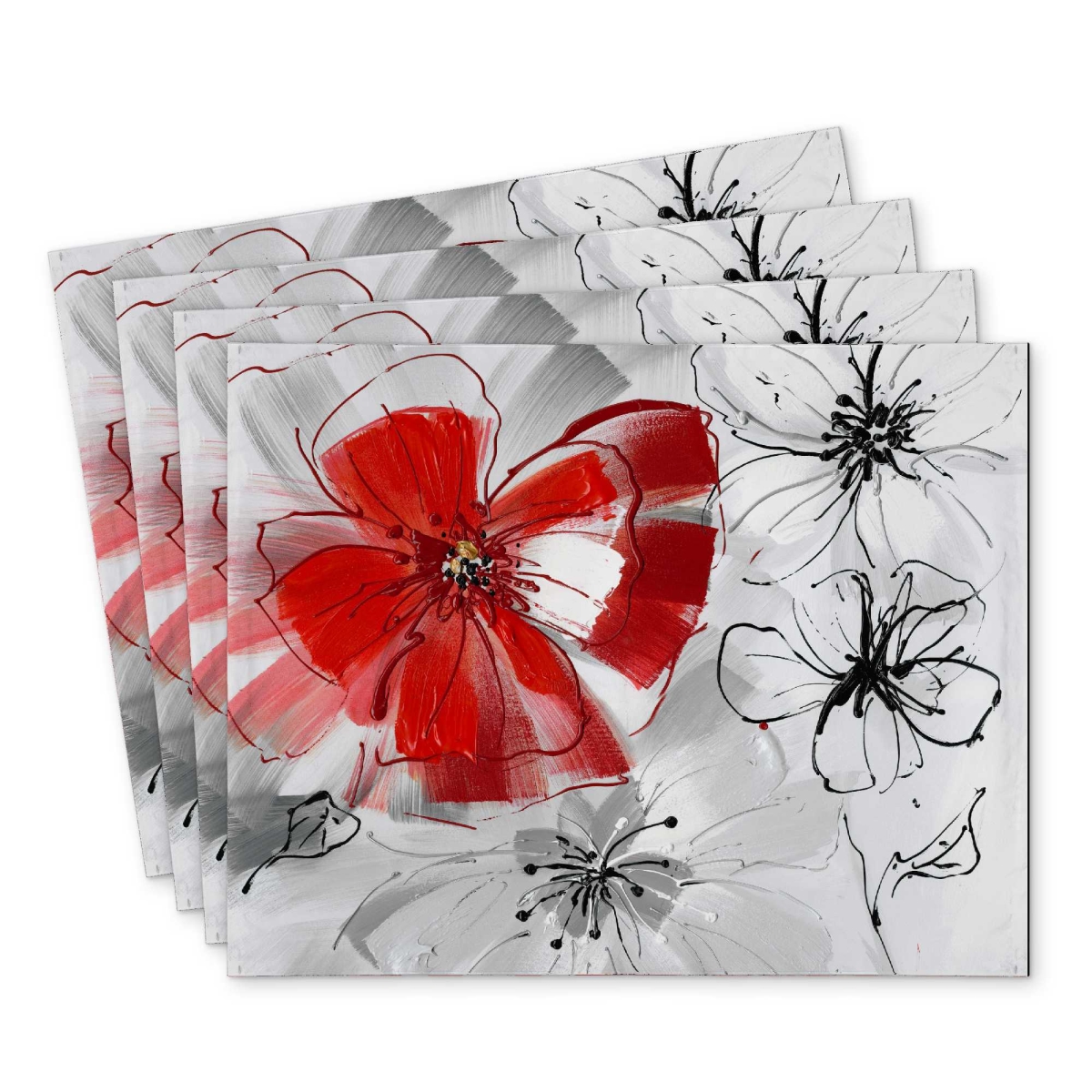 Picture of Begin Home Decor C4PP14189UNLBR 14 x 18 in. Red & Gray Flowers Polyester Placemat - Home Decor Essential - Set of 4