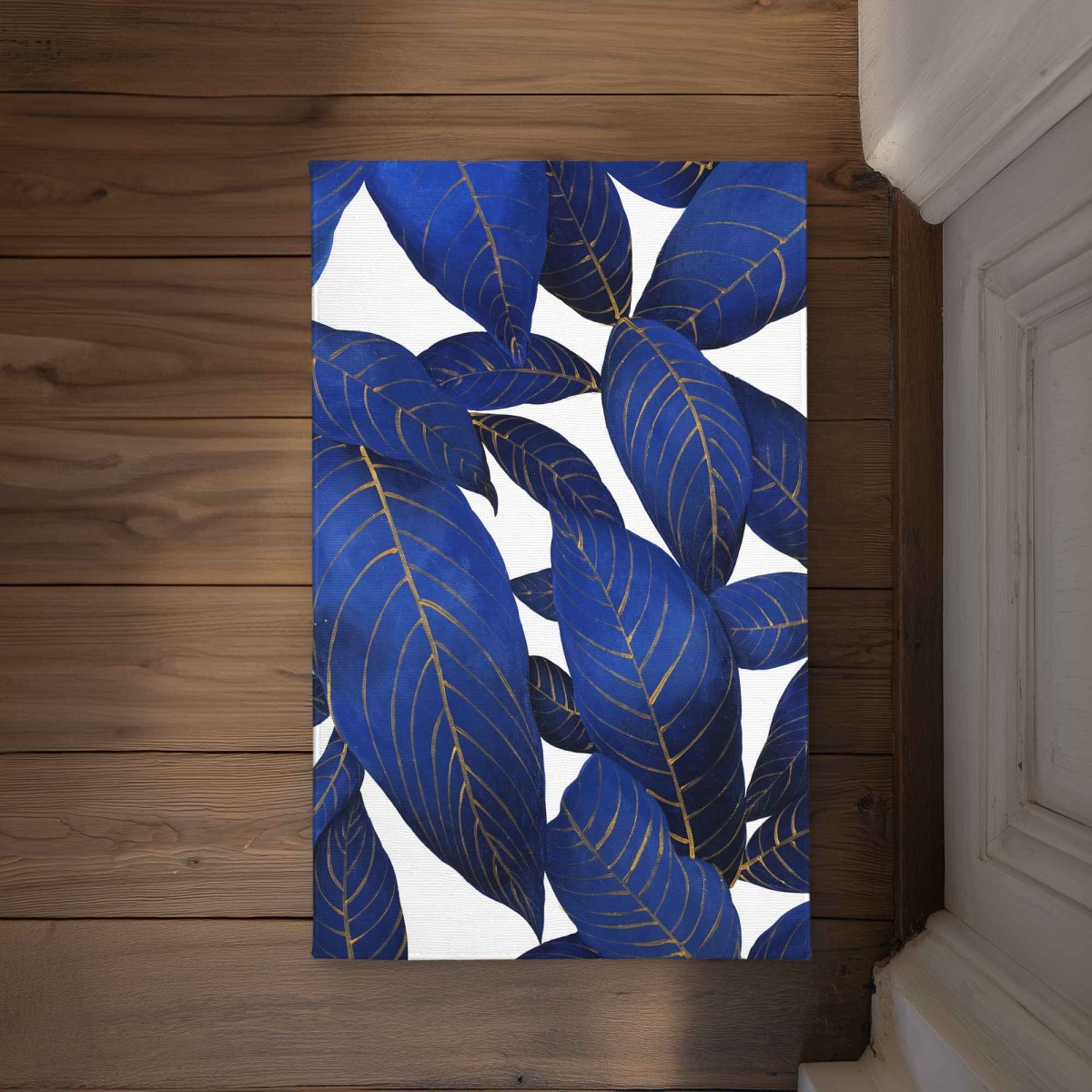 CODM21342PWMUO 21 x 34 in. Abstract Modern Blue Leaves Door Mat - Botanical Home Decor