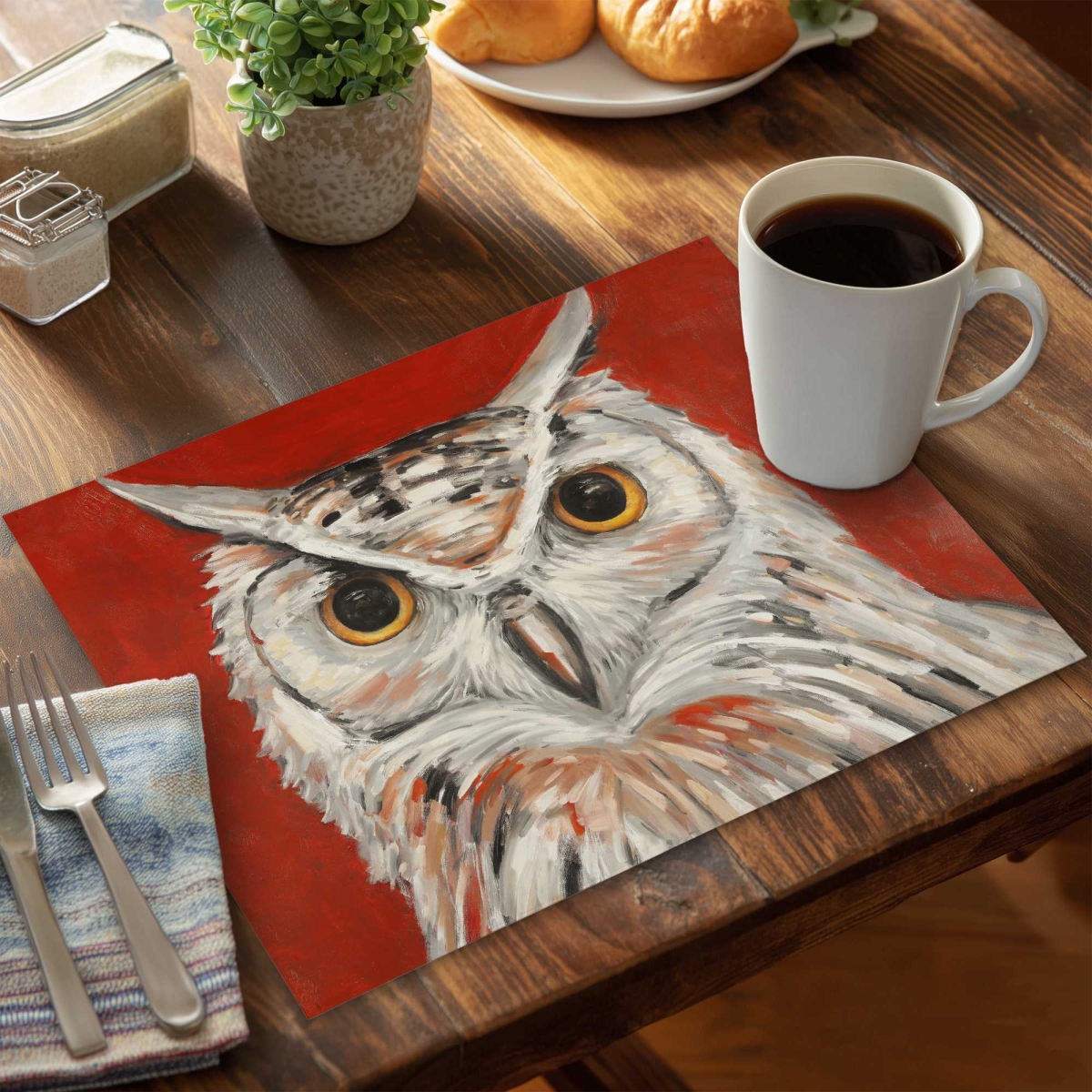 Picture of Begin Home Decor C4PP1418BNOCUK 14 x 18 in. Colorful Eagle Owl Polyester Placemat - Home Decor Accent - Set of 4