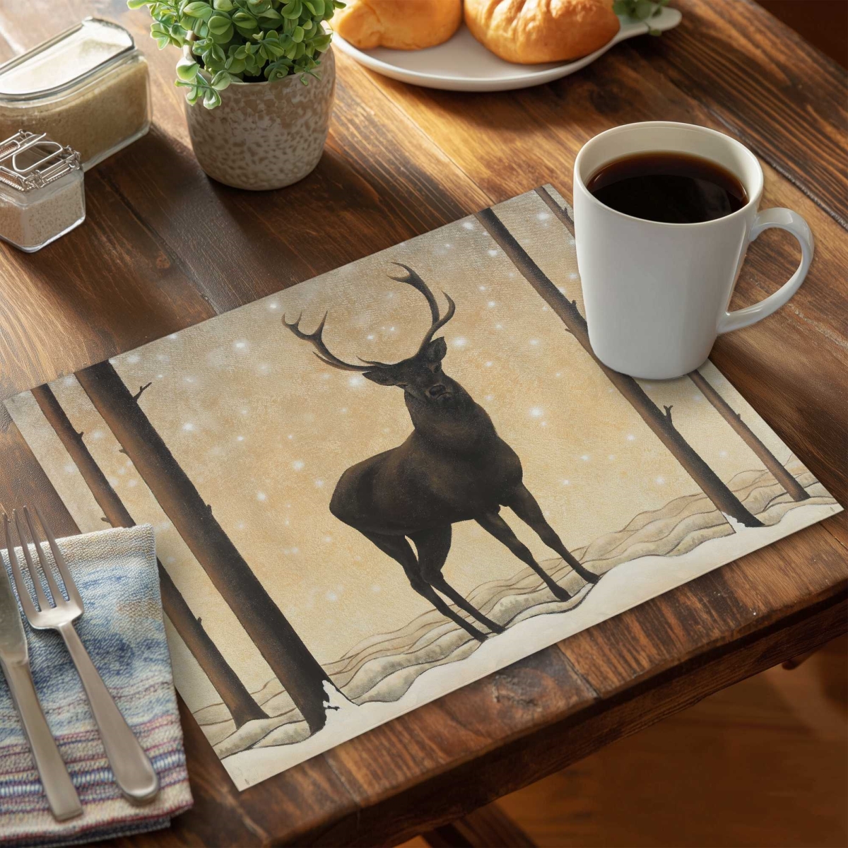 Picture of Begin Home Decor C4PP1418C5PVMV 14 x 18 in. Roe Deer in Winter Polyester Placemat - Home Decor Accent - Set of 4