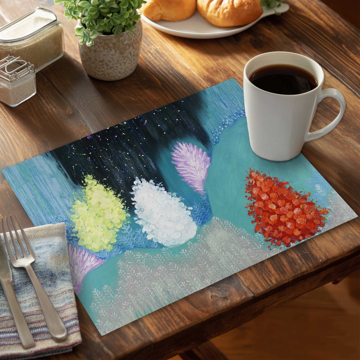 Picture of Begin Home Decor C4PP1418EFKCJD 14 x 18 in. Mysterious Colorful Forest Polyester Placemat - Home Decor - Set of 4
