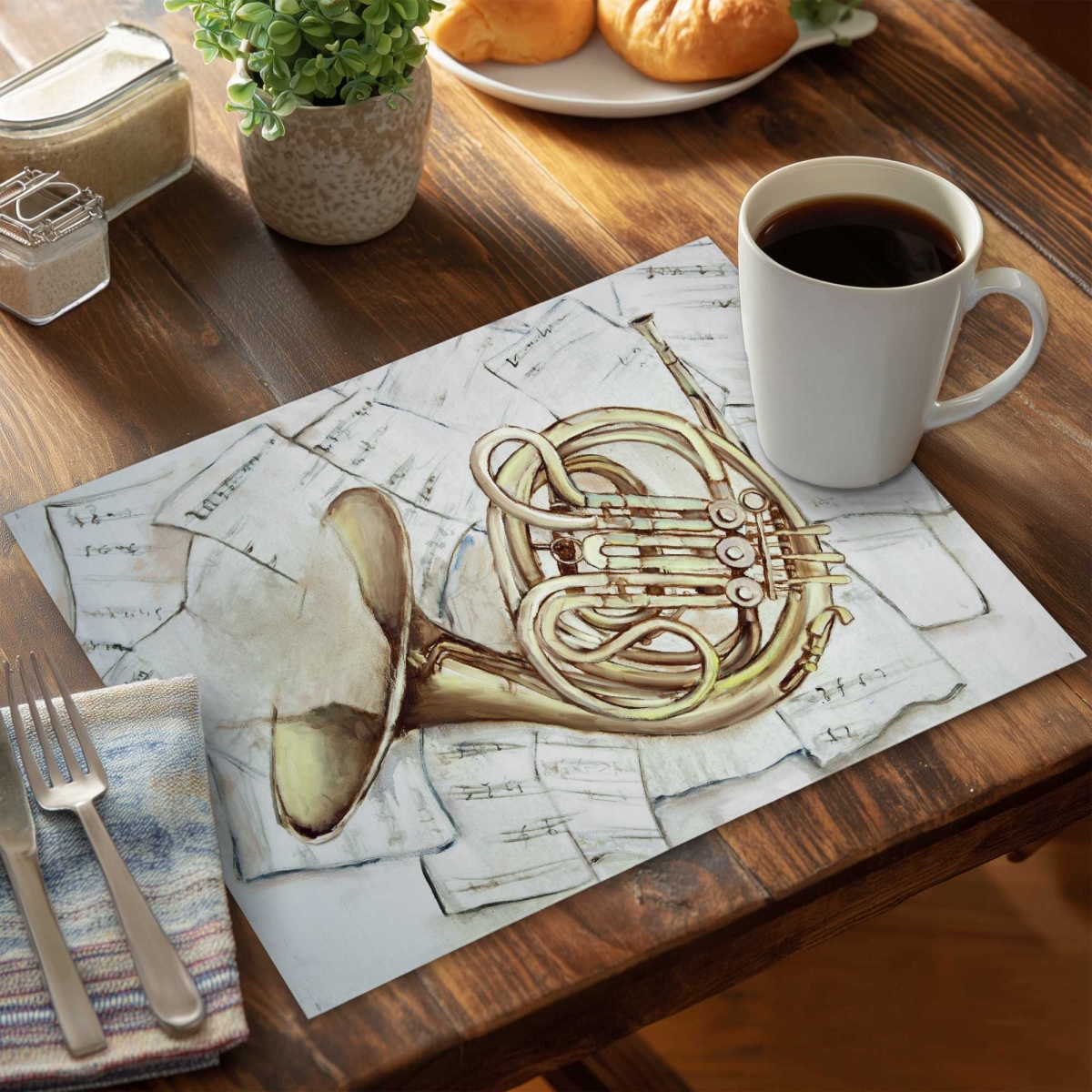 Picture of Begin Home Decor C4PP1418FNV1WR 14 x 18 in. Horn on Music Sheet Polyester Placemat - Home Decor Accent - Set of 4