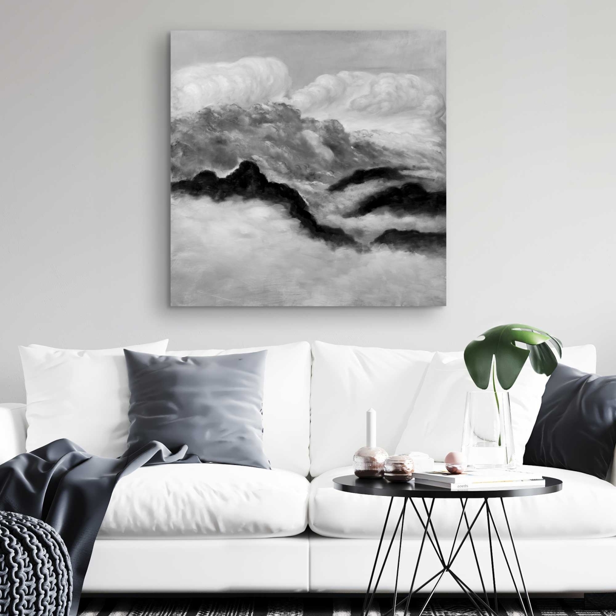 C1RC3232G9UC68 32 x 32 in. Grey Clouds - Mountains Living Room Canvas - Home Decor Art