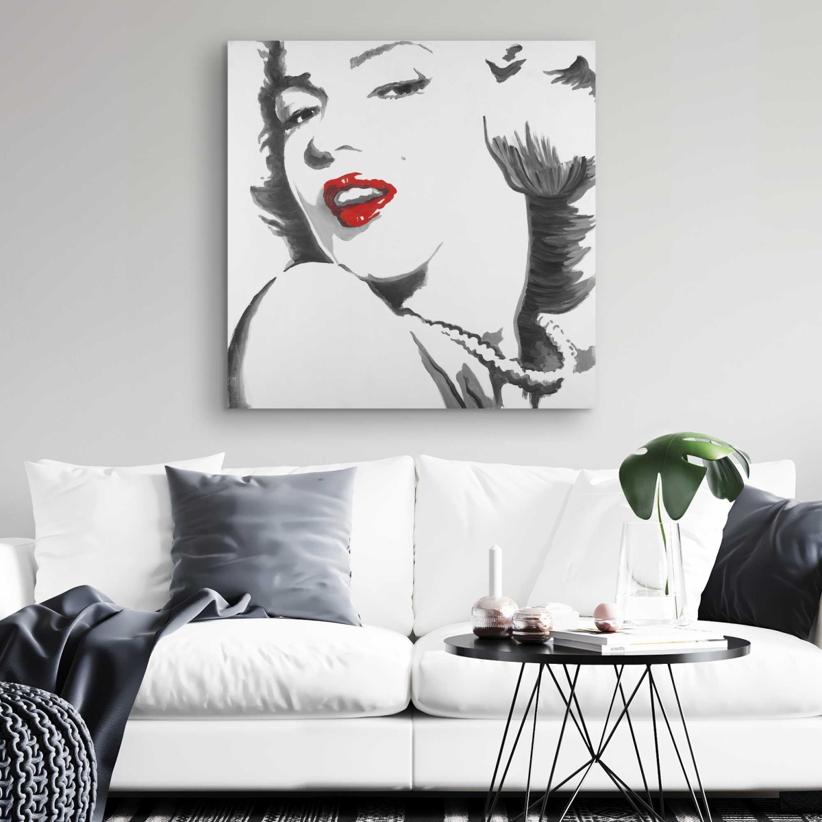 C1RC3232SN2SRP 32 x 32 in. Marilyn Monroe Outline Style Gray Retro Canvas - Home Decor