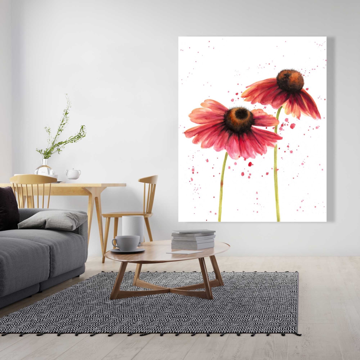 C1RC4860KEY7LC 48 x 60 in. Two Pink Daisies - Botanical Brown Canvas for Home Decor