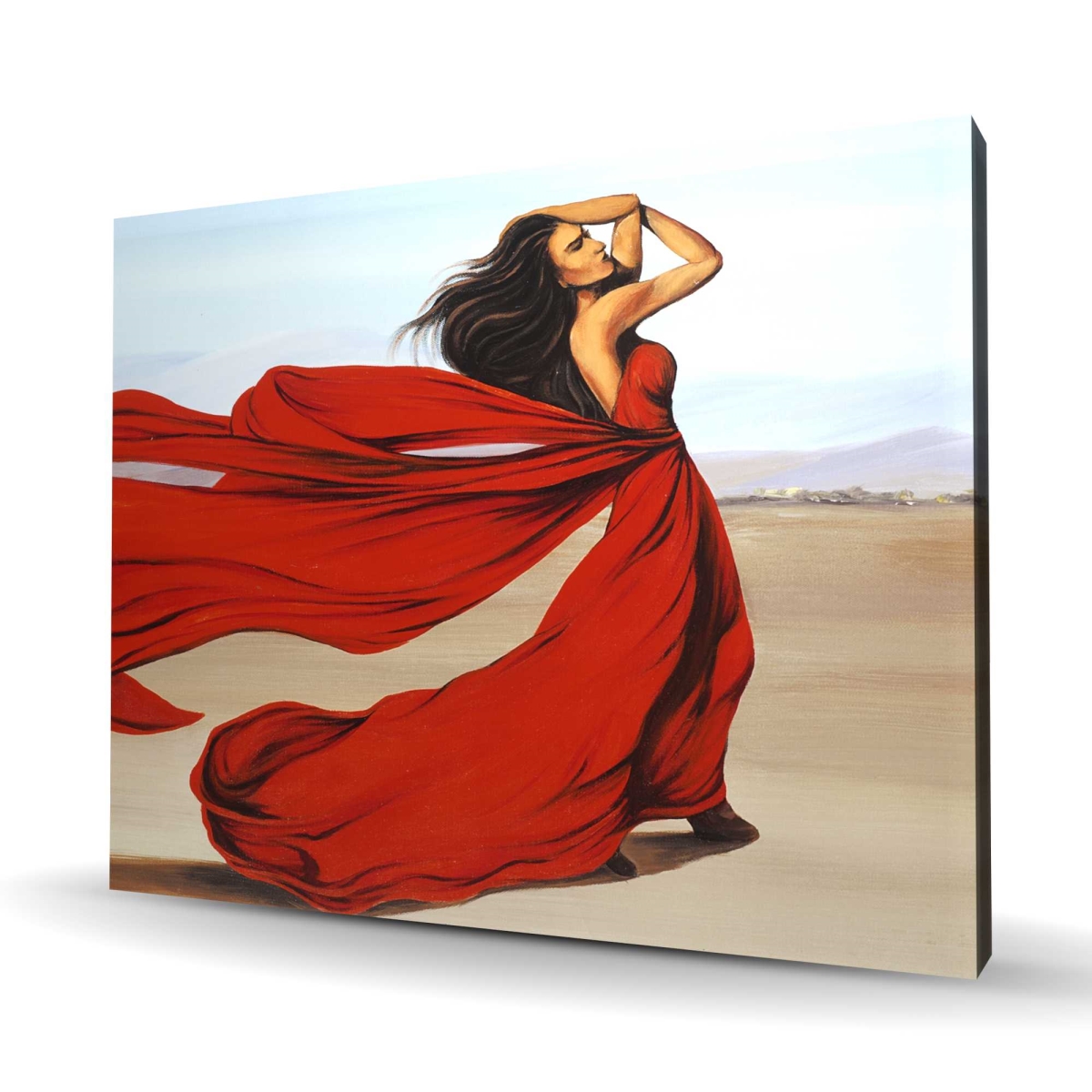 C1RC4860PY0DSN 48 x 60 in. Woman with Long Red Dress in Desert - Living Room Canvas