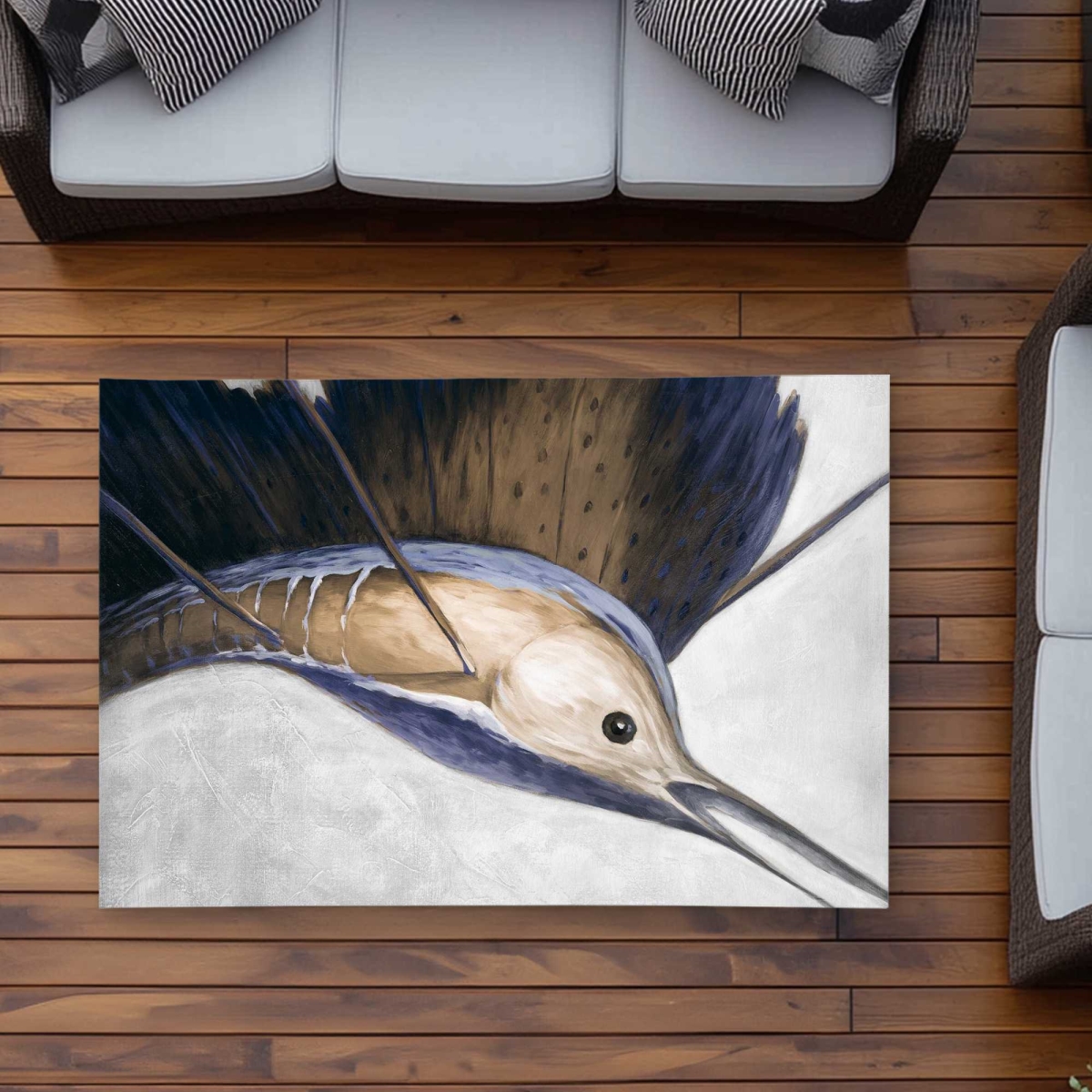 C1ROAR352C4AS3 3 x 5 ft. Abstract Swordfish Gray Outdoor Rectangle Area Rug for Home Decor