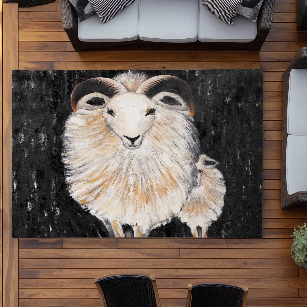 C1ROAR5747CBNJ 5 x 7 ft. Two Bushy Ram Outdoor Rectangle Area Rug - Farm Animals Home Decor