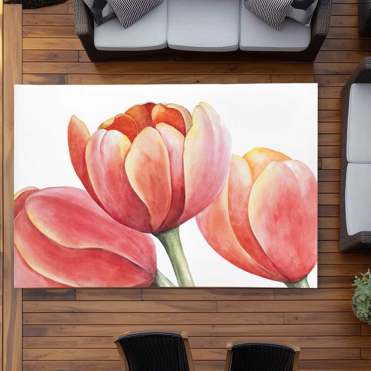 C1ROAR574ET4HD 5 x 7 ft. Three Tulips Closeup Rectangle Area Rug - Rustic Floral Outdoor Home Decor