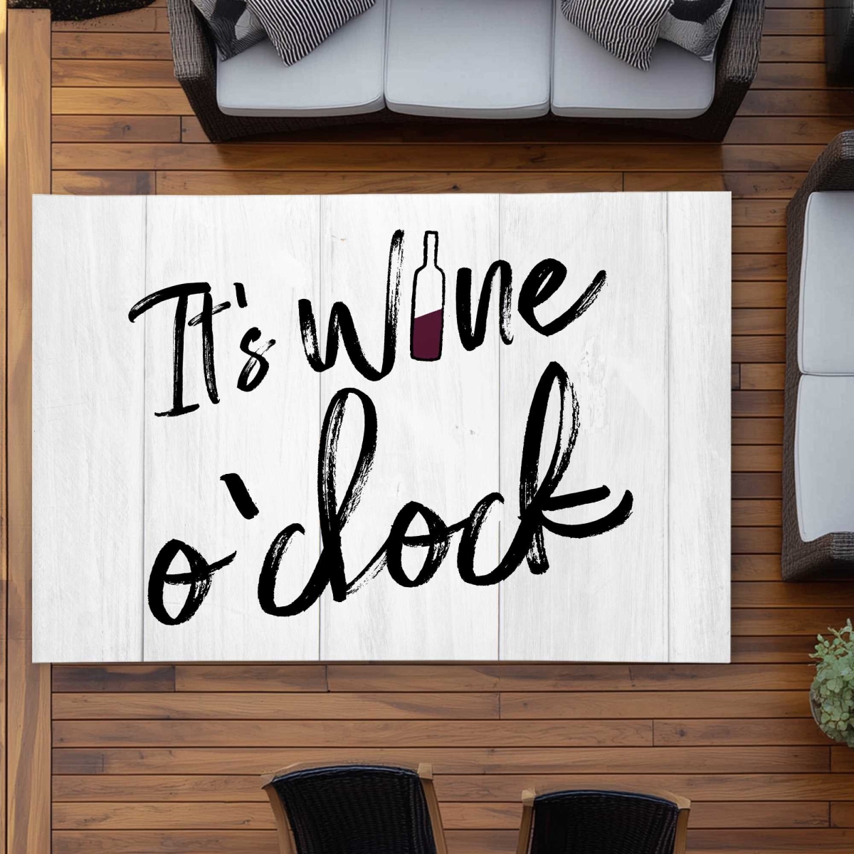C1ROAR57TSOX5V 5 x 7 ft. Its Wine O Clock - Shapes Black & White Outdoor Rectangle Area Rug - Decor