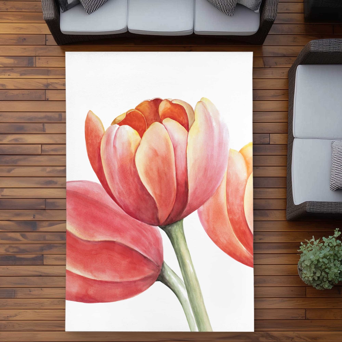 C1ROAR57UJE30J 5 x 7 ft. Three Tulips Closeup Rectangle Area Rug - Floral Bedroom Outdoor Decor