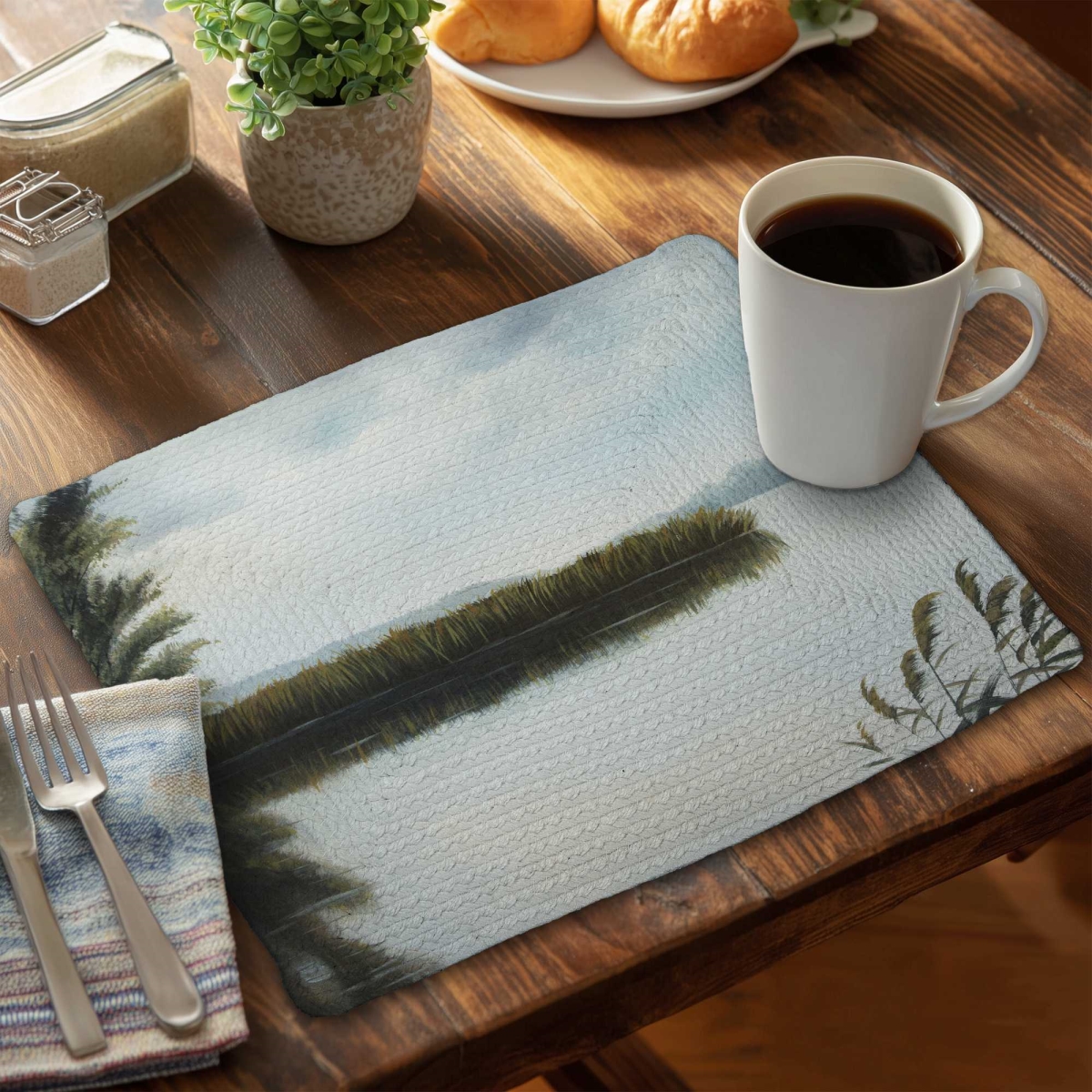 Picture of Begin Home Decor C4BP1418CKEQBZ 14 x 18 in. Quiet Lake Braided Polyester Placemats for Home Decor - Set of 4